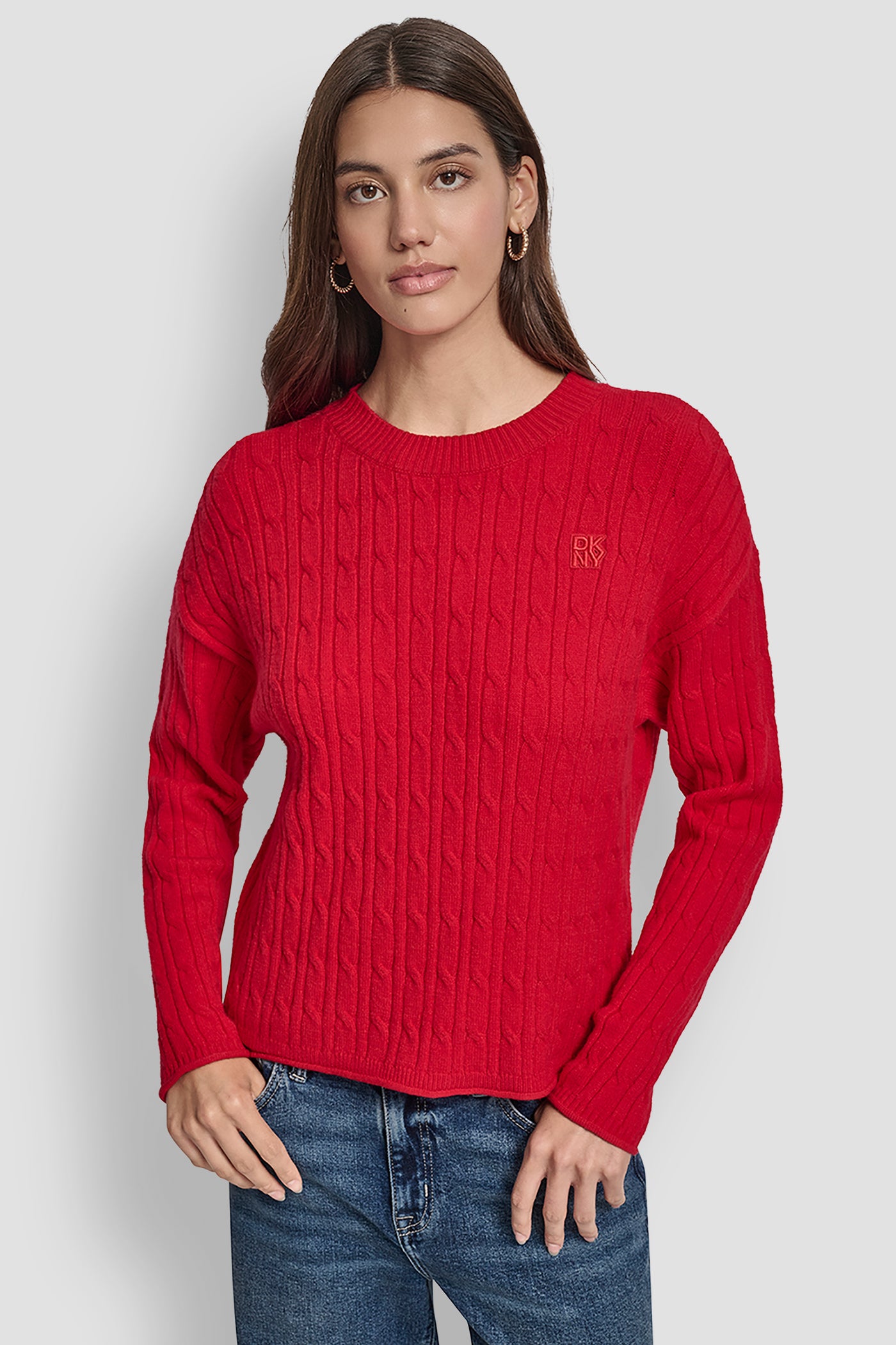 CABLE LONG SLEEVE CREW NECK WITH BABY ROLL AT HEM VIEW 1 | New Arrivals CABLE LONG SLEEVE CREW NECK WITH BABY ROLL AT HEM VIEW 1 | New Arrivals