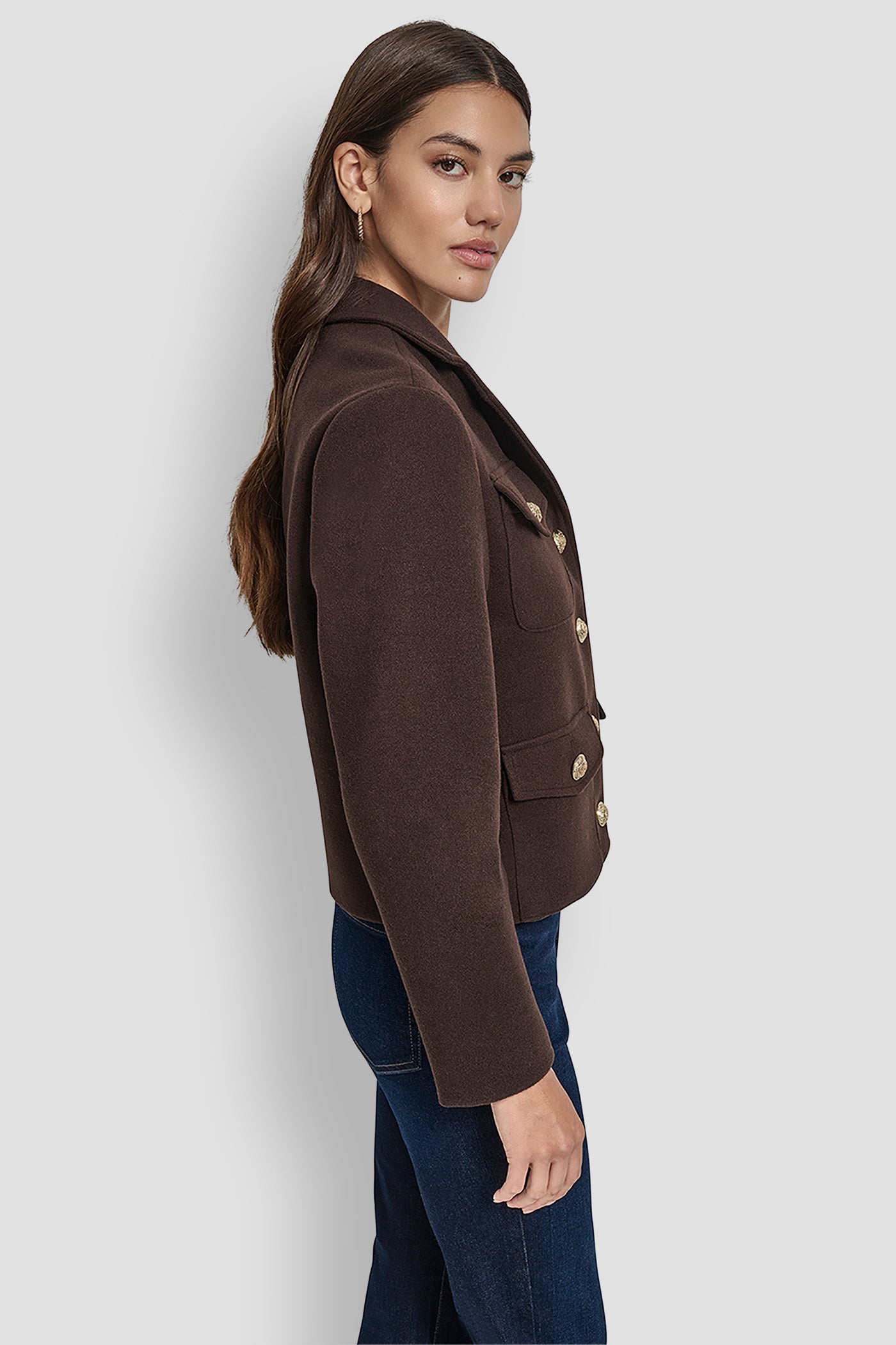 BUTTON FRONT CROPPED JACKET WITH FLAP POCKETS VIEW 3 | WOMENS COATS & JACKETS BUTTON FRONT CROPPED JACKET WITH FLAP POCKETS VIEW 3 | WOMENS COATS & JACKETS