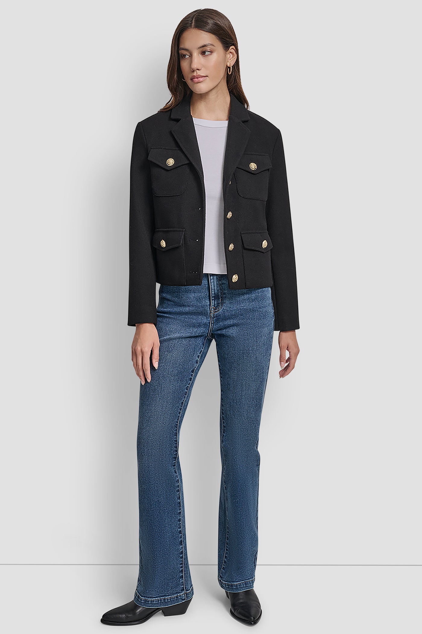 BUTTON FRONT CROPPED JACKET WITH FLAP POCKETS VIEW 6 | WOMENS COATS & JACKETS BUTTON FRONT CROPPED JACKET WITH FLAP POCKETS VIEW 6 | WOMENS COATS & JACKETS