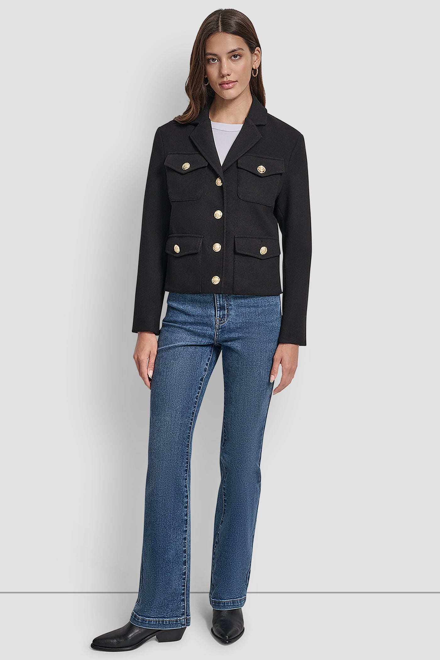 BUTTON FRONT CROPPED JACKET WITH FLAP POCKETS VIEW 5 | WOMENS COATS & JACKETS BUTTON FRONT CROPPED JACKET WITH FLAP POCKETS VIEW 5 | WOMENS COATS & JACKETS