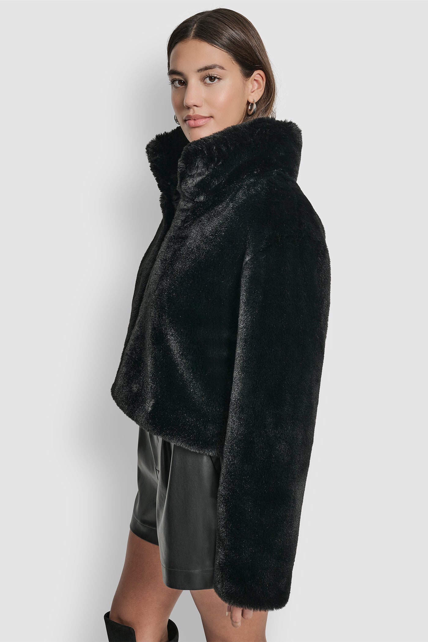 CROPPED FAUX FUR JACKET VIEW 3 | DKNY Promo CROPPED FAUX FUR JACKET VIEW 3 | DKNY Promo
