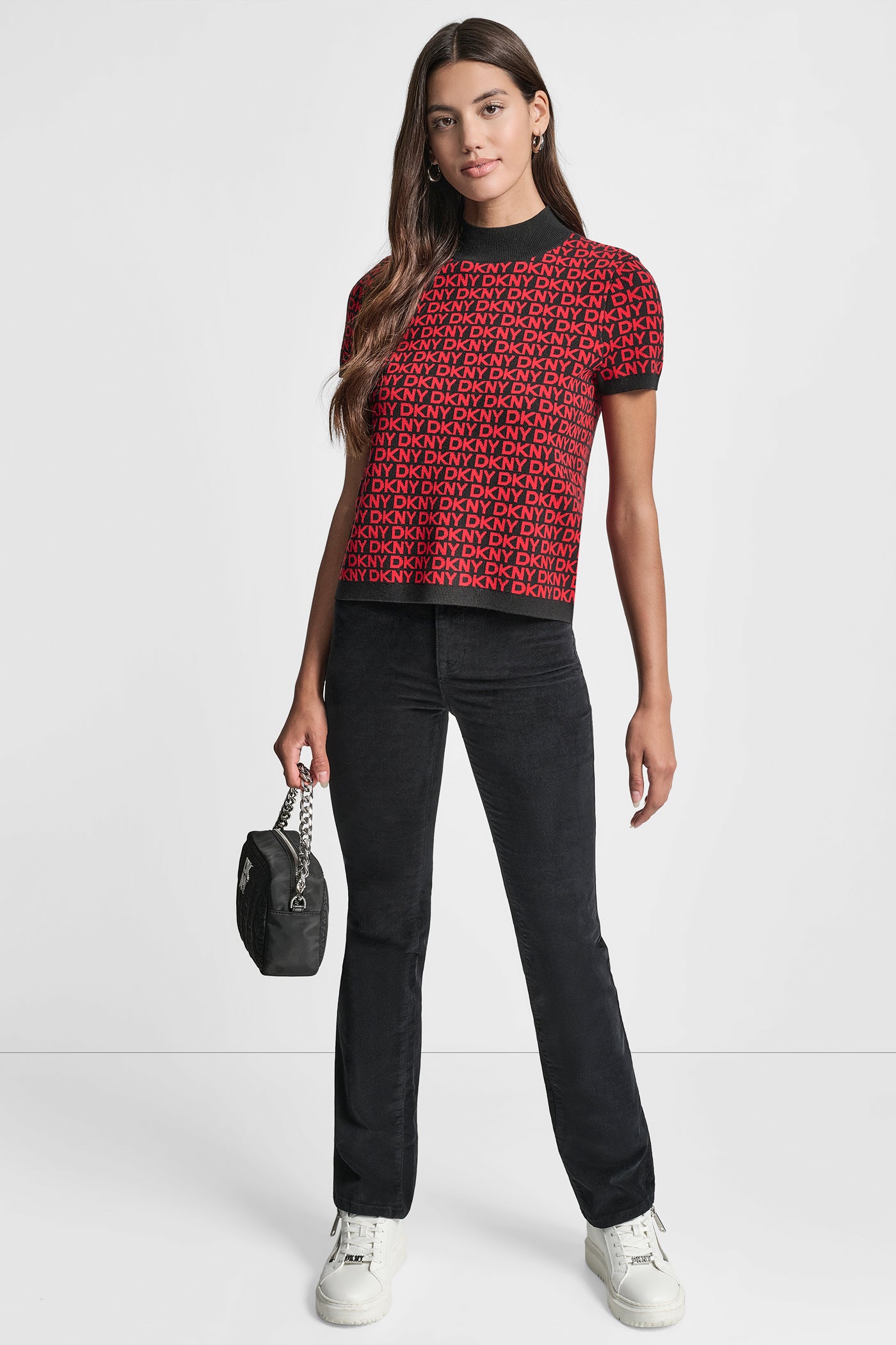LOGO JACQUARD SHORT SLEEVE MOCK NECK TOP VIEW 5 | DKNY Promo LOGO JACQUARD SHORT SLEEVE MOCK NECK TOP VIEW 5 | DKNY Promo
