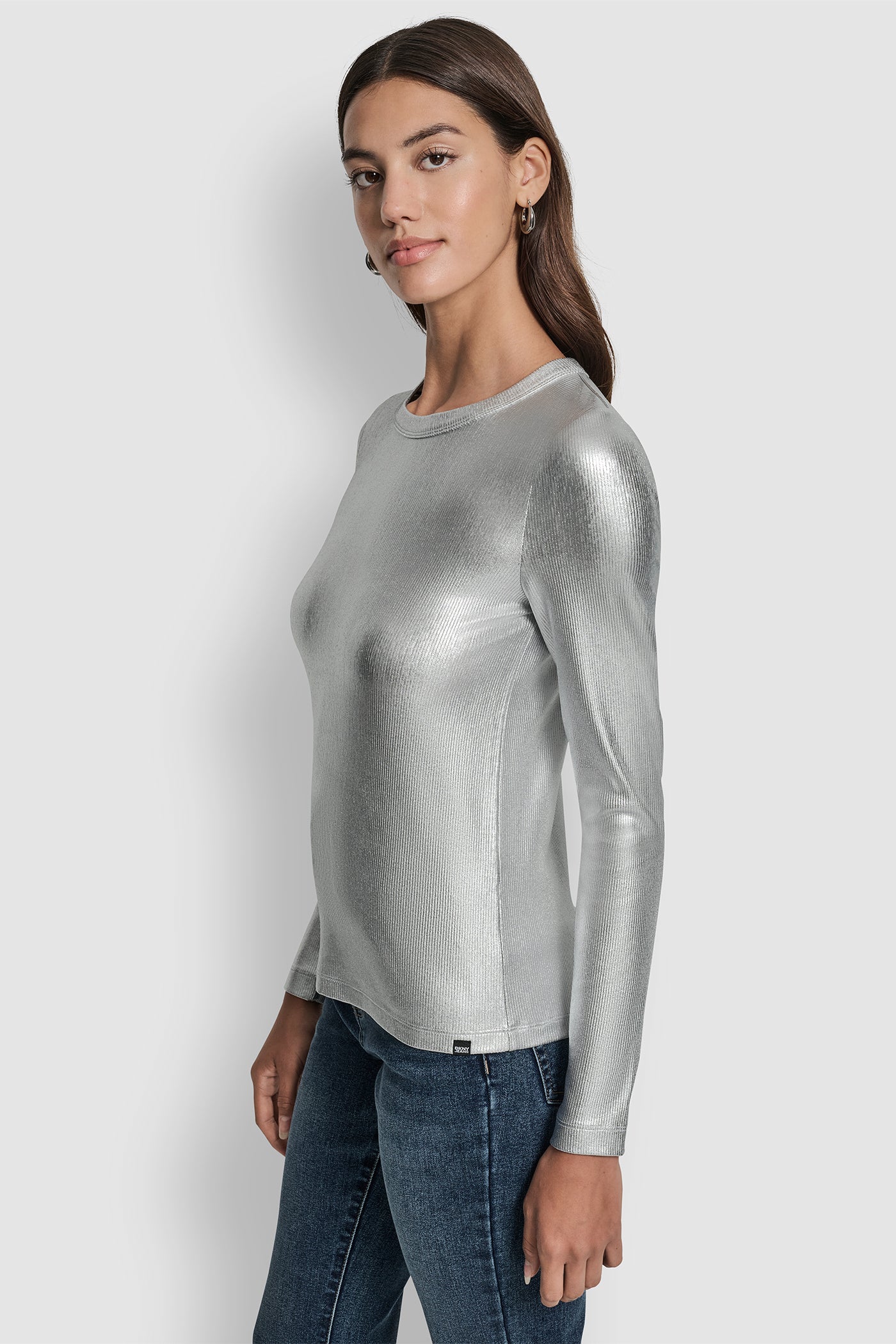 FOIL RIB CREW NECK LONG SLEEVE TOP VIEW 3 | WOMEN'S SWEATERS & TOPS FOIL RIB CREW NECK LONG SLEEVE TOP VIEW 3 | WOMEN'S SWEATERS & TOPS