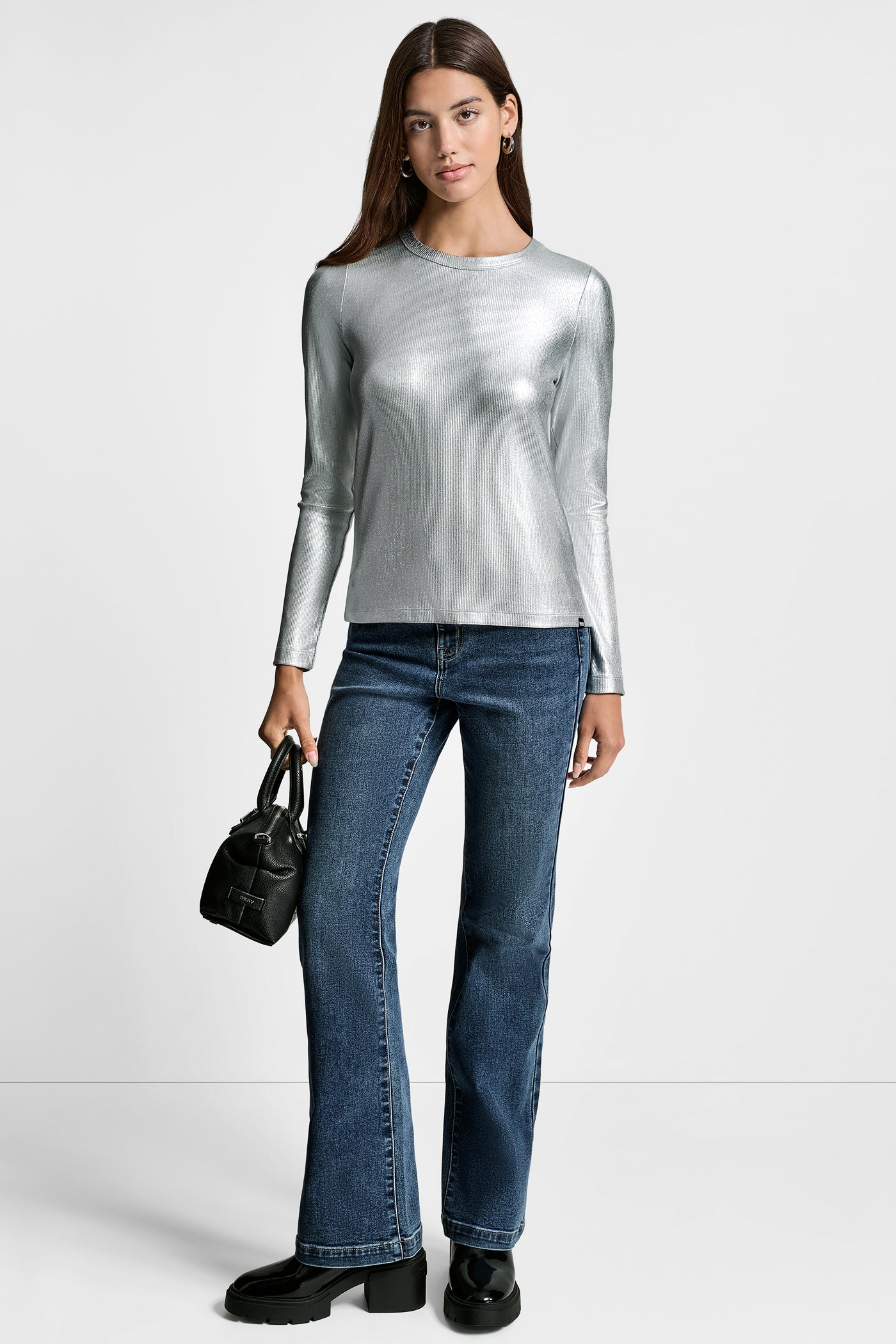 FOIL RIB CREW NECK LONG SLEEVE TOP VIEW 5 | WOMEN'S SWEATERS & TOPS FOIL RIB CREW NECK LONG SLEEVE TOP VIEW 5 | WOMEN'S SWEATERS & TOPS