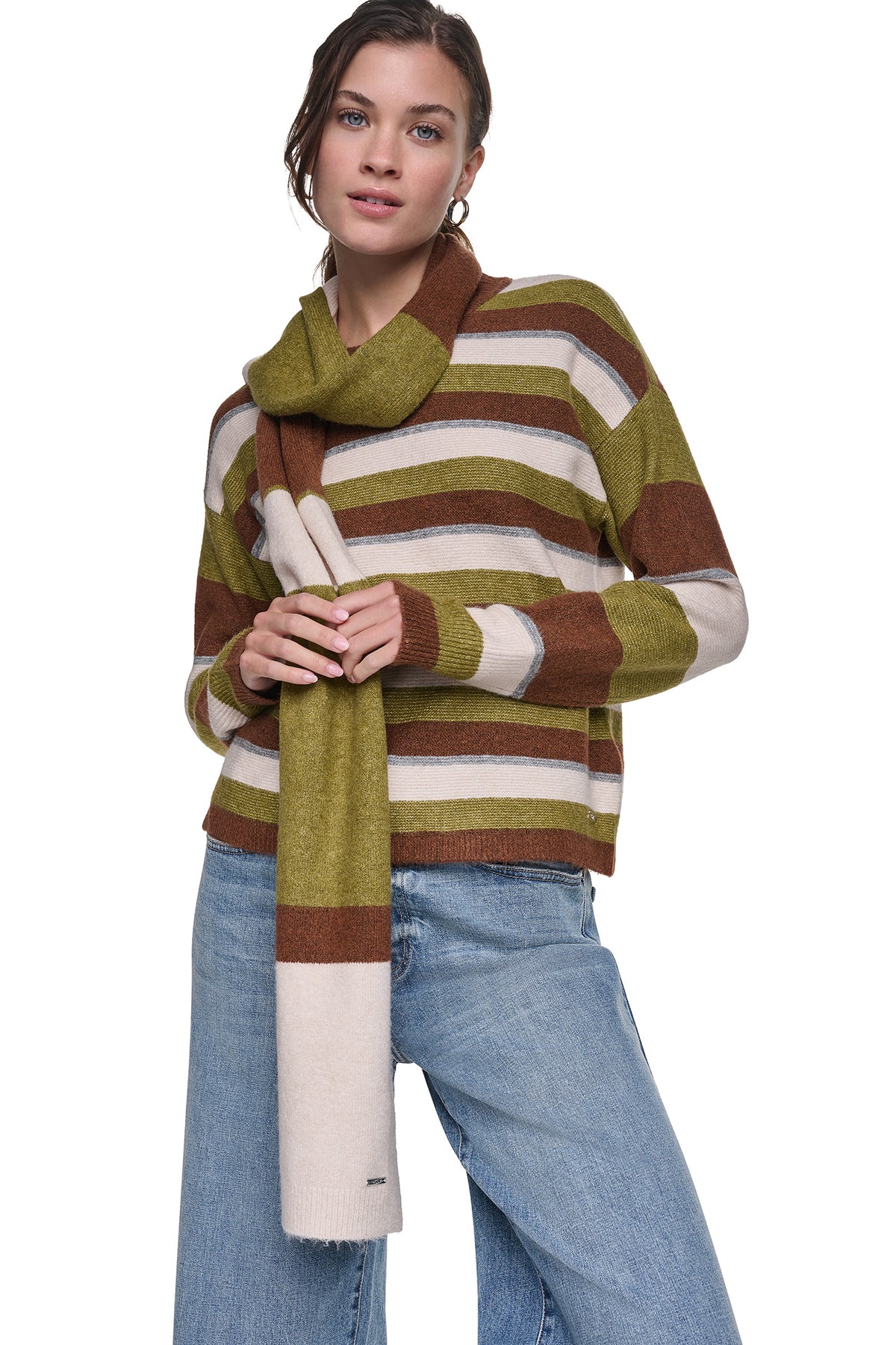 STRIPED SWEATER WITH SCARF View 1 | WOMEN'S SWEATERS & TOPS STRIPED SWEATER WITH SCARF View 1 | WOMEN'S SWEATERS & TOPS