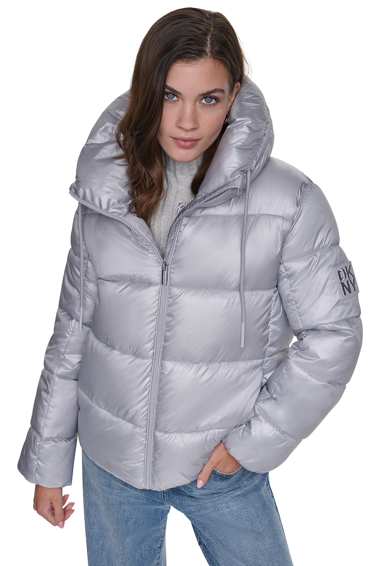 QUILTED PUFFER WITH DRAMA COLLAR VIEW 2