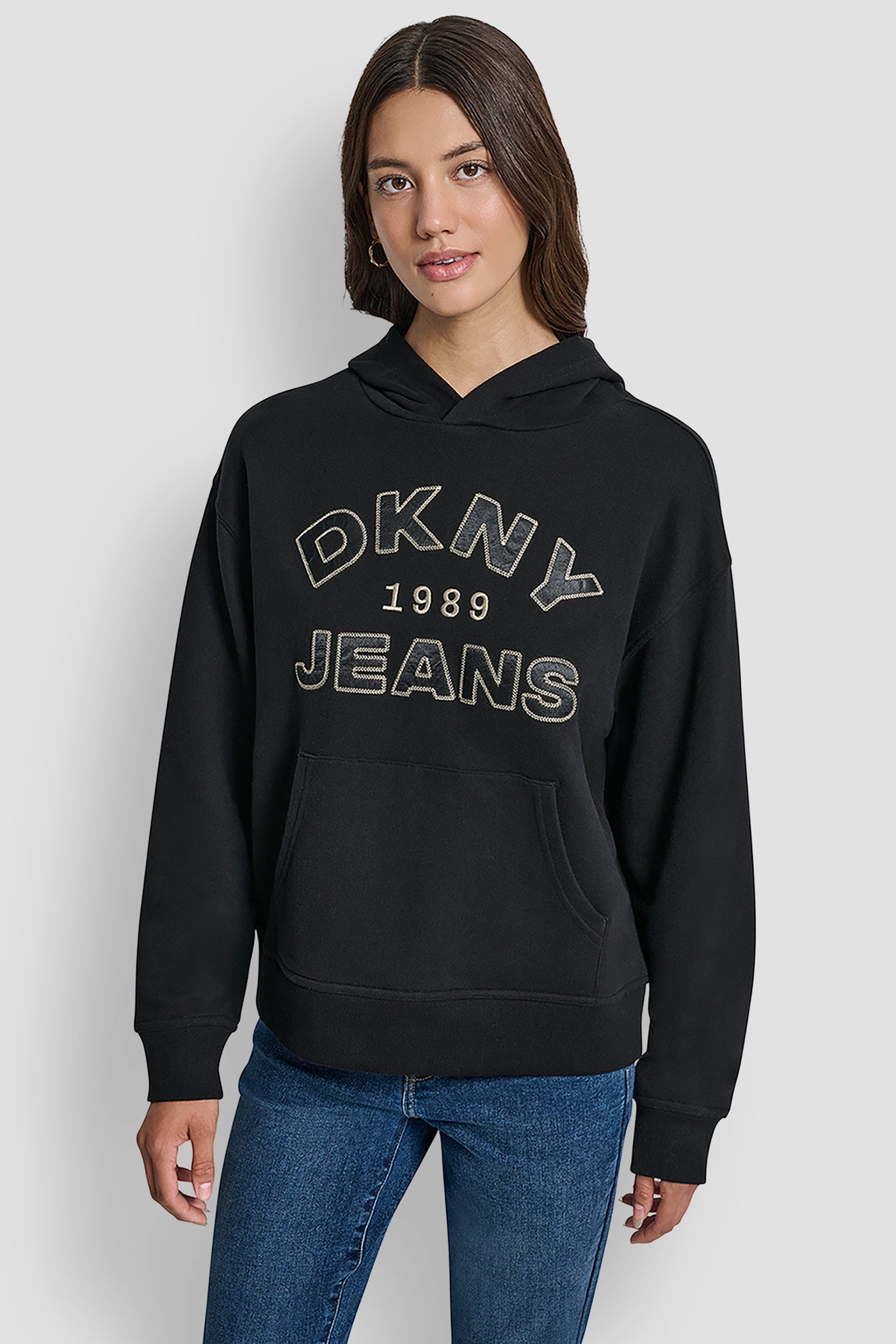 DKNY JEANS SATIN APPLIQUE CHAINSTITCH LOGO SWEATSHIRT VIEW 1 | New clothing DKNY JEANS SATIN APPLIQUE CHAINSTITCH LOGO SWEATSHIRT VIEW 1 | New clothing