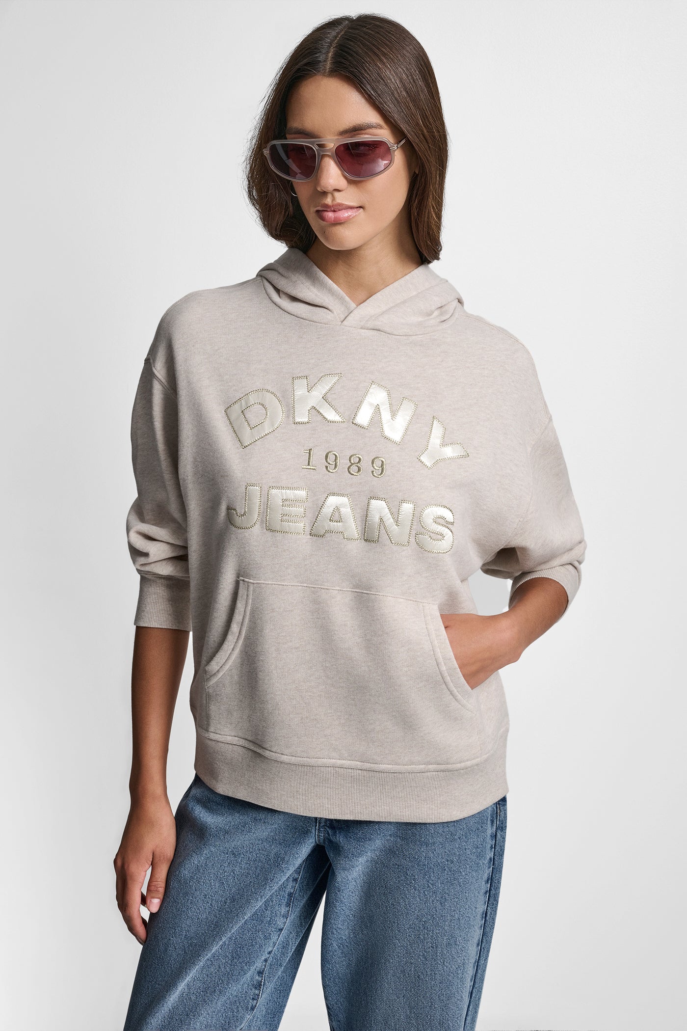 DKNY JEANS SATIN APPLIQUE CHAINSTITCH LOGO SWEATSHIRT VIEW 1 | Sweatshirts & Joggers DKNY JEANS SATIN APPLIQUE CHAINSTITCH LOGO SWEATSHIRT VIEW 1 | Sweatshirts & Joggers