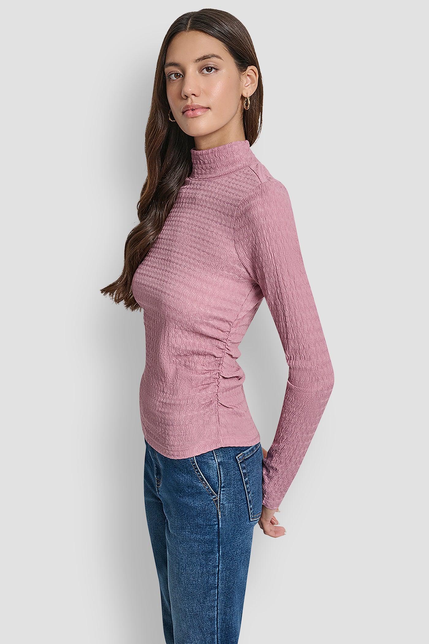 RIPPLE LACE MOCK NECK RUCHED SIDE LONG SLEEVE TEE VIEW 3 | Clothing RIPPLE LACE MOCK NECK RUCHED SIDE LONG SLEEVE TEE VIEW 3 | Clothing