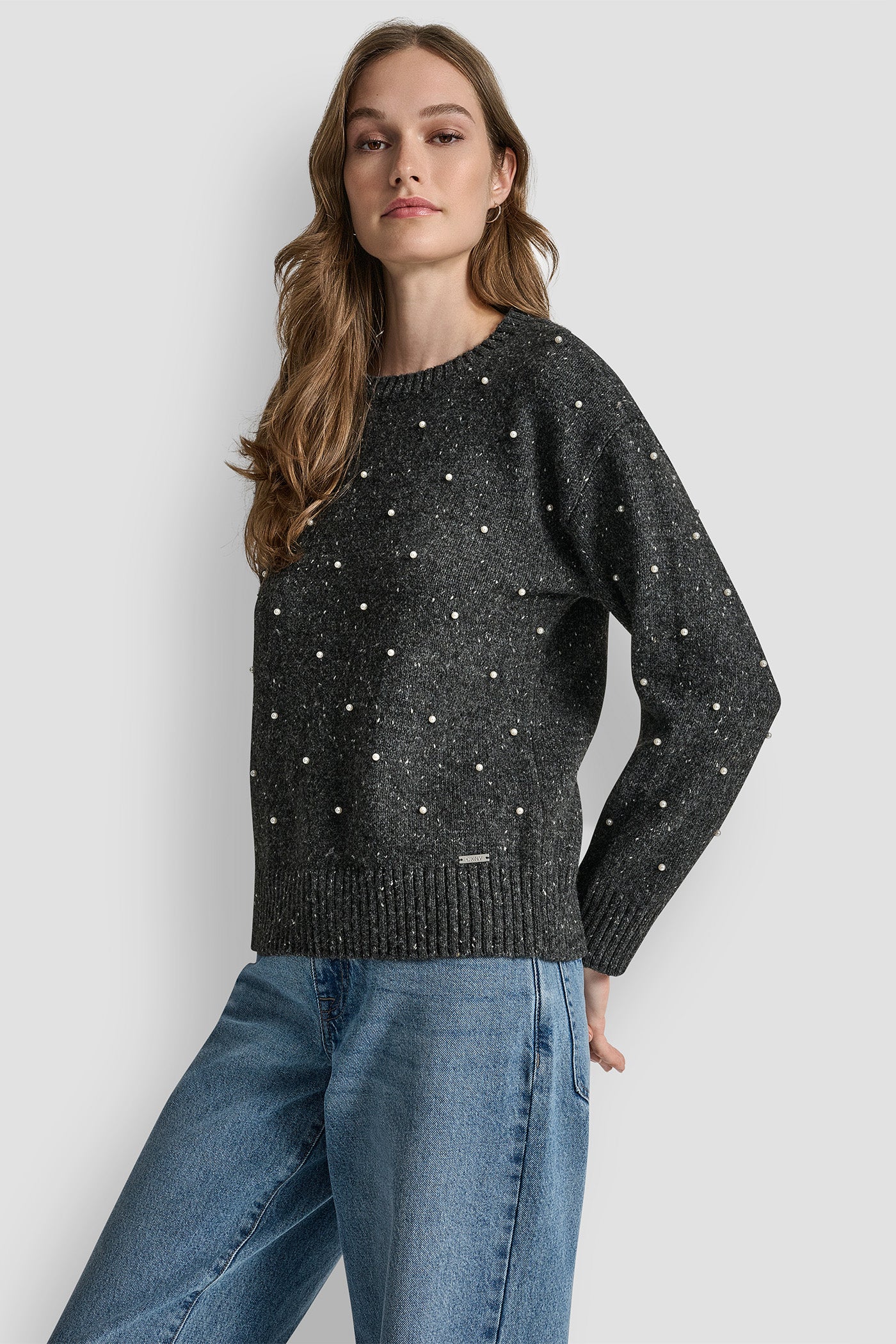 LONG SLEEVE RELAXED CREWNECK ALLOVER PEARL SWEATER VIEW 3 | WOMEN'S SWEATERS & TOPS LONG SLEEVE RELAXED CREWNECK ALLOVER PEARL SWEATER VIEW 3 | WOMEN'S SWEATERS & TOPS