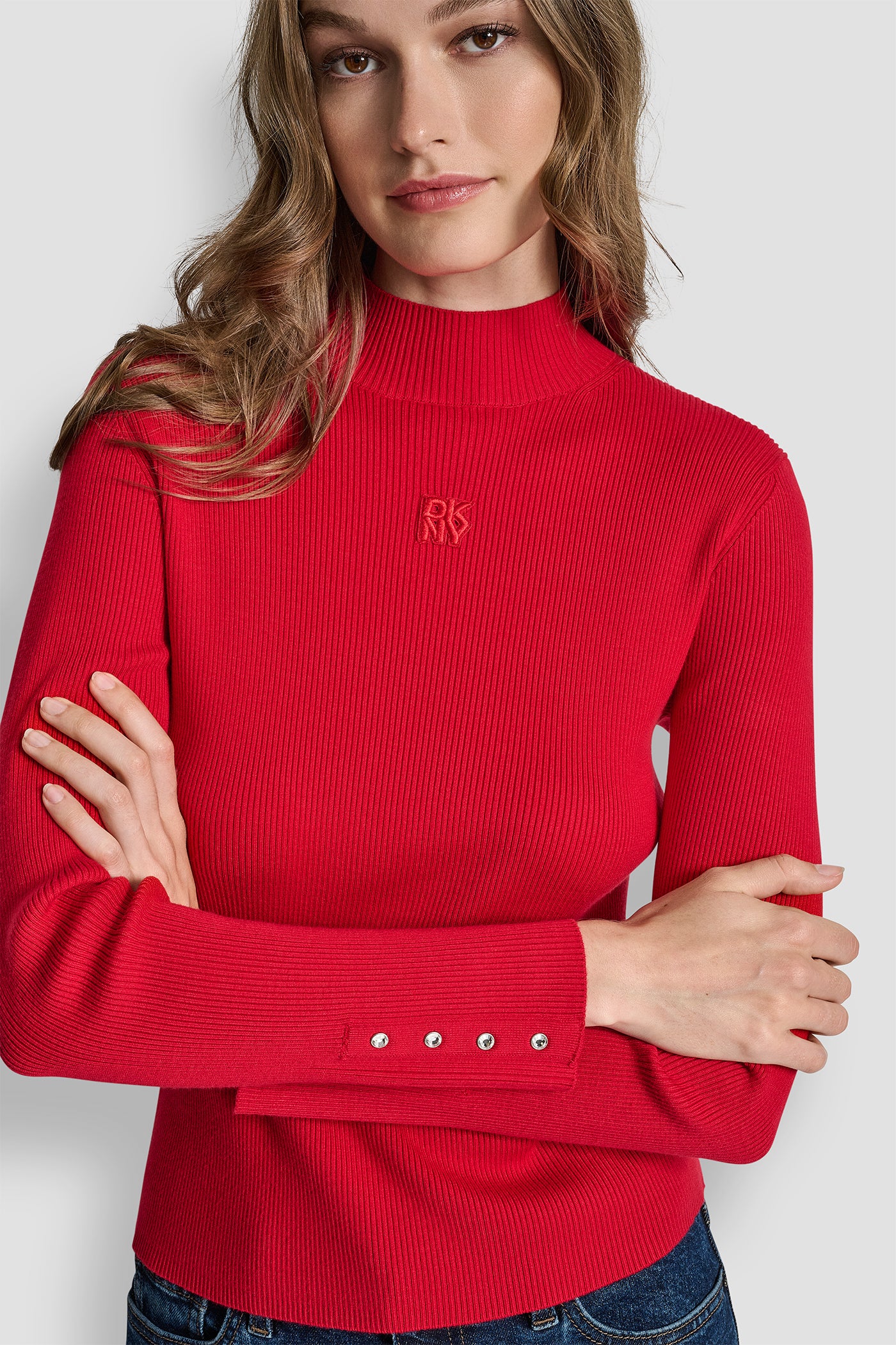 RIB LONG SLEEVE MOCK NECK WITH RHINESTONES AT CUFF VIEW 6 | New clothing RIB LONG SLEEVE MOCK NECK WITH RHINESTONES AT CUFF VIEW 6 | New clothing
