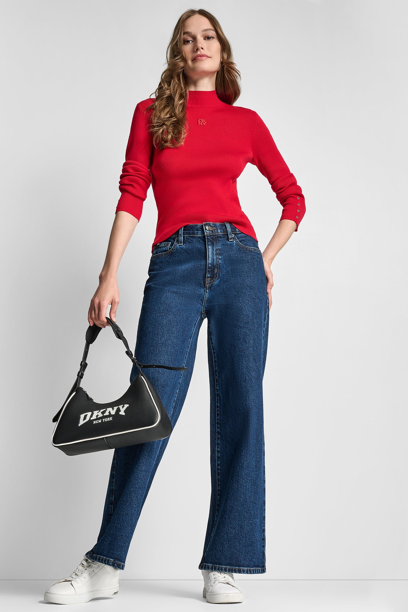 RIB LONG SLEEVE MOCK NECK WITH RHINESTONES AT CUFF VIEW 3 | New clothing RIB LONG SLEEVE MOCK NECK WITH RHINESTONES AT CUFF VIEW 3 | New clothing