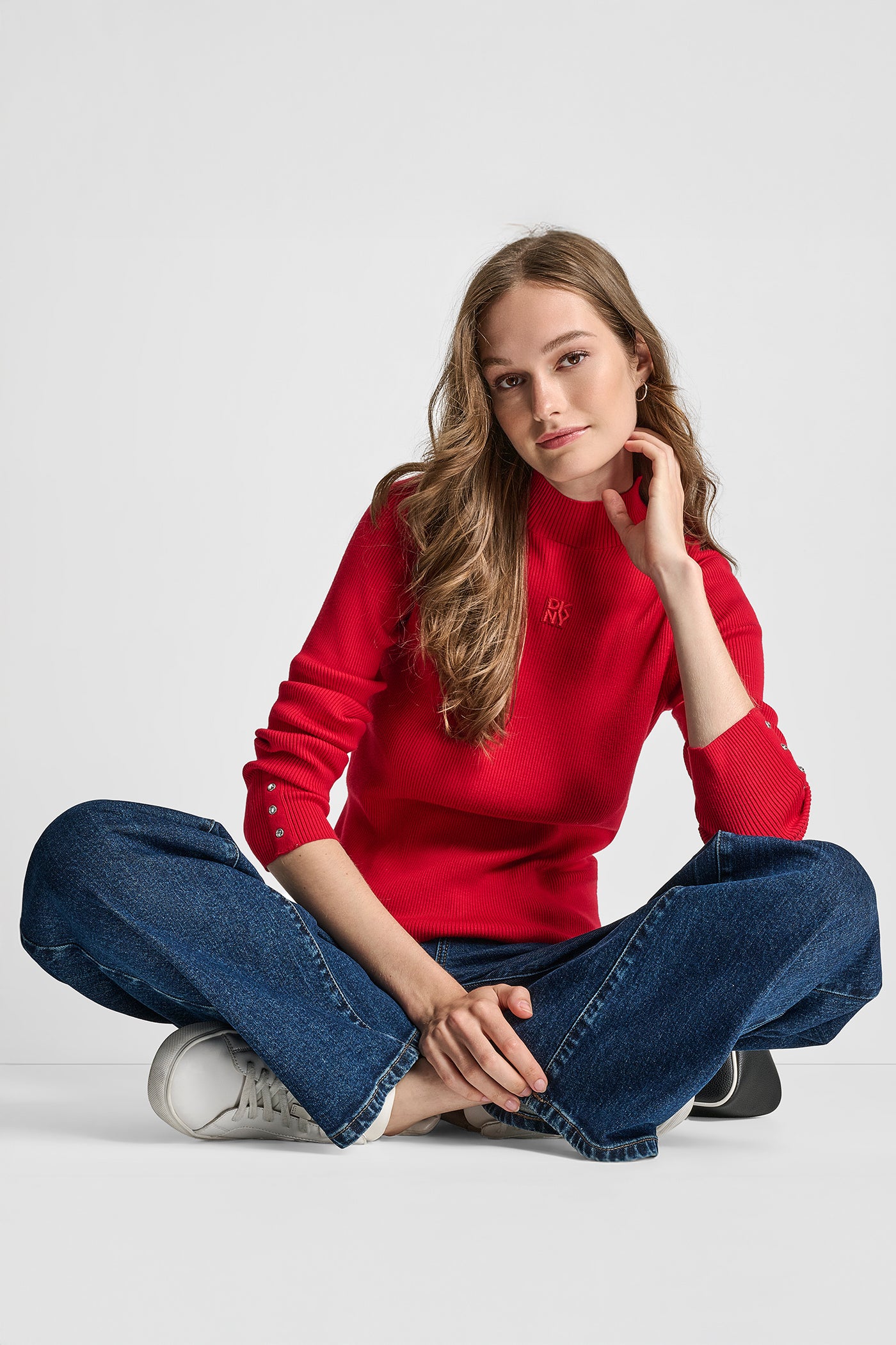 RIB LONG SLEEVE MOCK NECK WITH RHINESTONES AT CUFF VIEW 4 | New clothing RIB LONG SLEEVE MOCK NECK WITH RHINESTONES AT CUFF VIEW 4 | New clothing