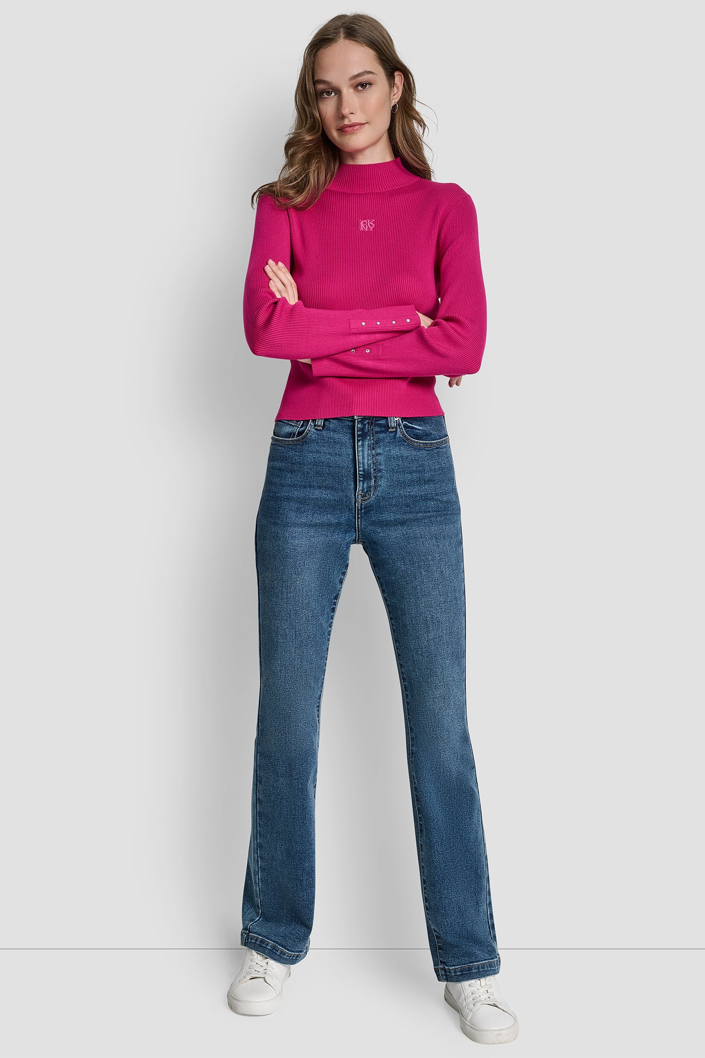 RIB LONG SLEEVE MOCK NECK WITH RHINESTONES AT CUFF VIEW 3 | WOMEN'S SWEATERS & TOPS RIB LONG SLEEVE MOCK NECK WITH RHINESTONES AT CUFF VIEW 3 | WOMEN'S SWEATERS & TOPS