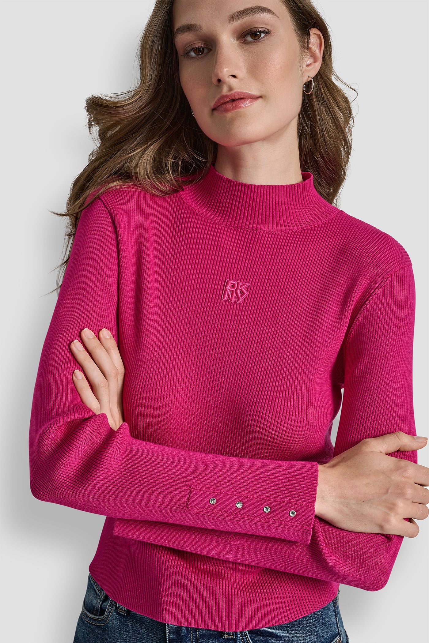 RIB LONG SLEEVE MOCK NECK WITH RHINESTONES AT CUFF VIEW 4 | WOMEN'S SWEATERS & TOPS RIB LONG SLEEVE MOCK NECK WITH RHINESTONES AT CUFF VIEW 4 | WOMEN'S SWEATERS & TOPS