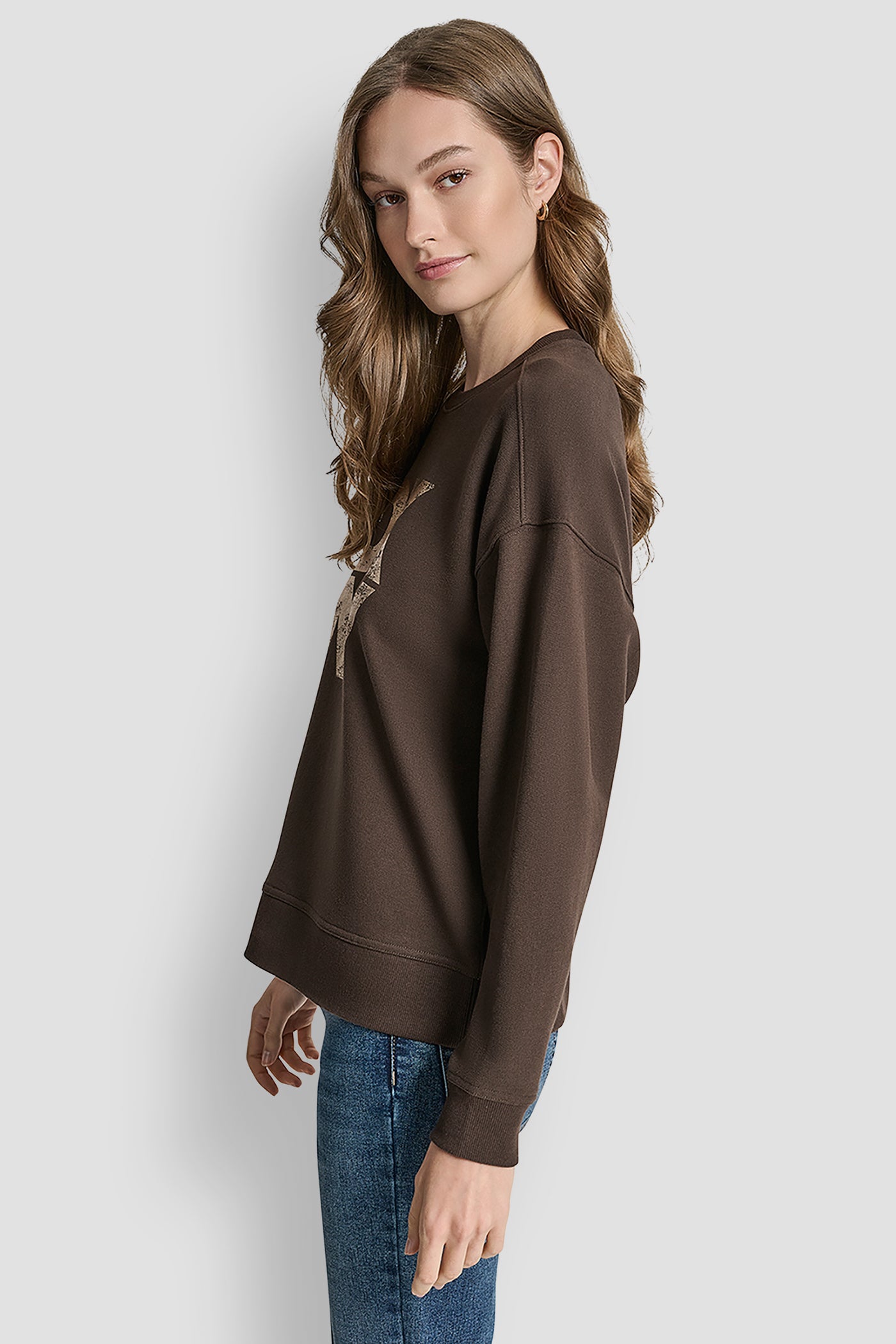 DISTRESSED DKNY STACKED FOIL LOGO CREW NECK SWEATSHIRT VIEW 2 | Clothing DISTRESSED DKNY STACKED FOIL LOGO CREW NECK SWEATSHIRT VIEW 2 | Clothing