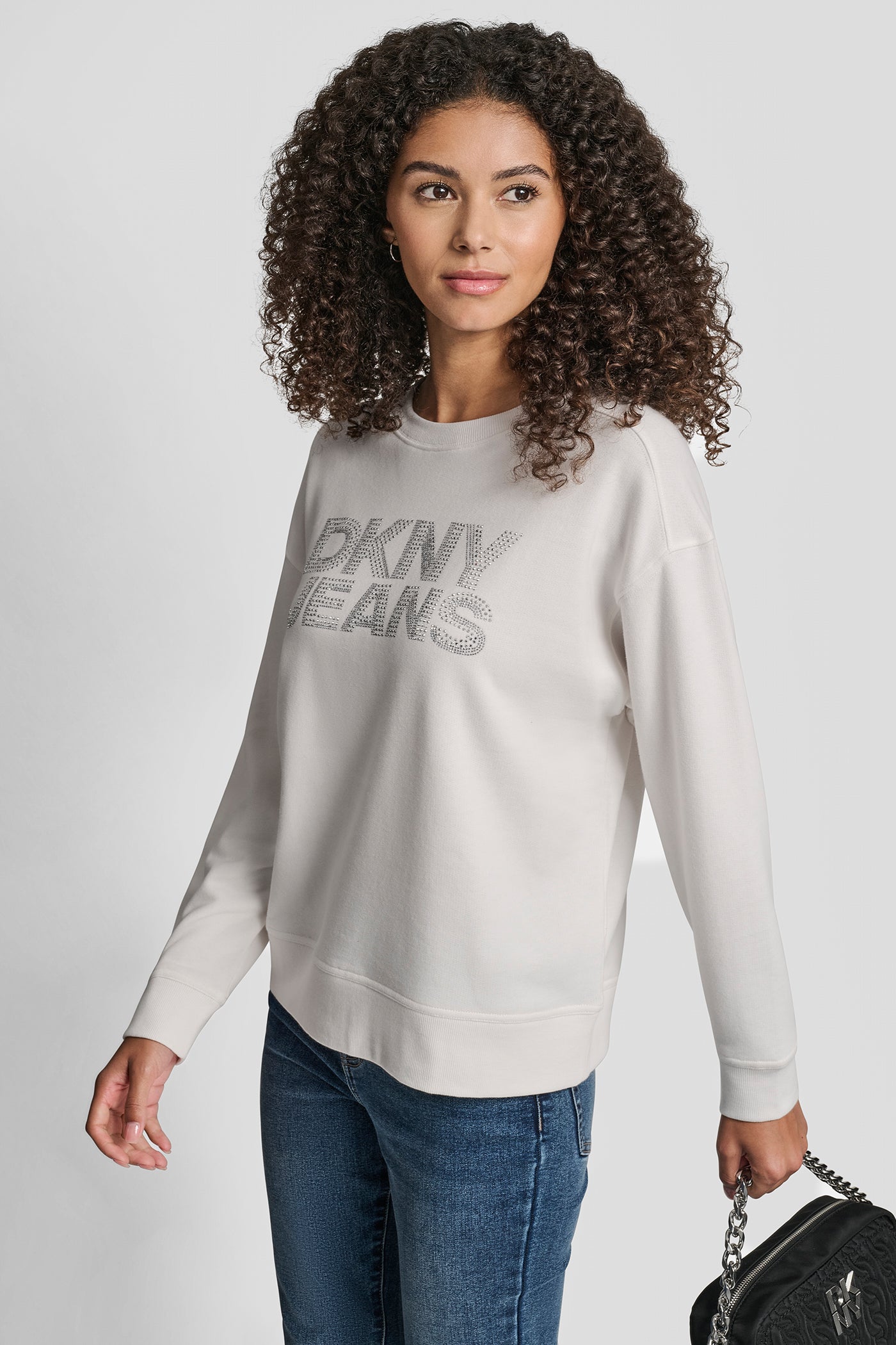DKNY RHINESTONE STUD LOGO CREW NECK SWEATSHIRT VIEW 3 | Sweatshirts & Joggers DKNY RHINESTONE STUD LOGO CREW NECK SWEATSHIRT VIEW 3 | Sweatshirts & Joggers