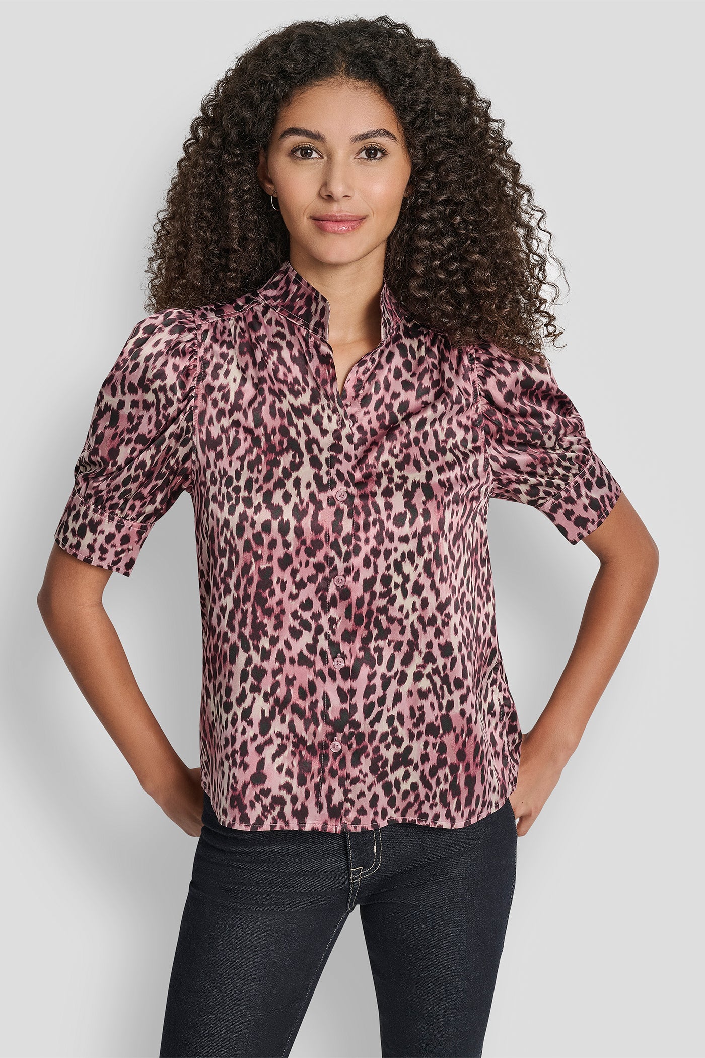PUFF SLEEVE SHIRT WITH STAND COLLAR VIEW 1 | New Arrivals PUFF SLEEVE SHIRT WITH STAND COLLAR VIEW 1 | New Arrivals