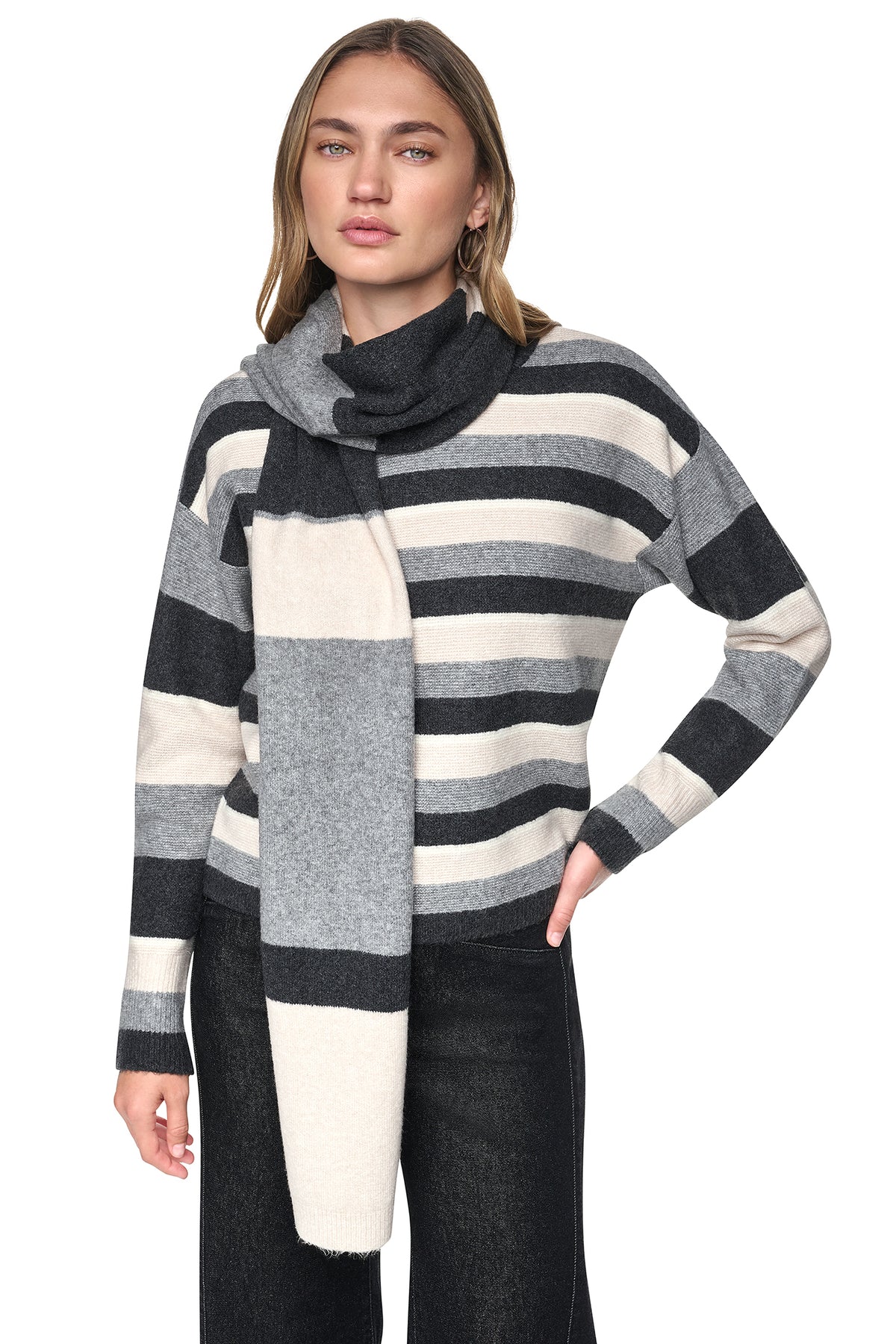 STRIPED SWEATER WITH SCARF View 1 | New clothing STRIPED SWEATER WITH SCARF View 1 | New clothing