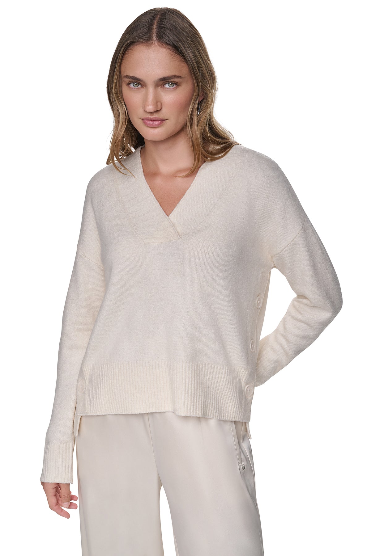 BUTTON DETAIL V-NECK SWEATER View 1 | All Products BUTTON DETAIL V-NECK SWEATER View 1 | All Products