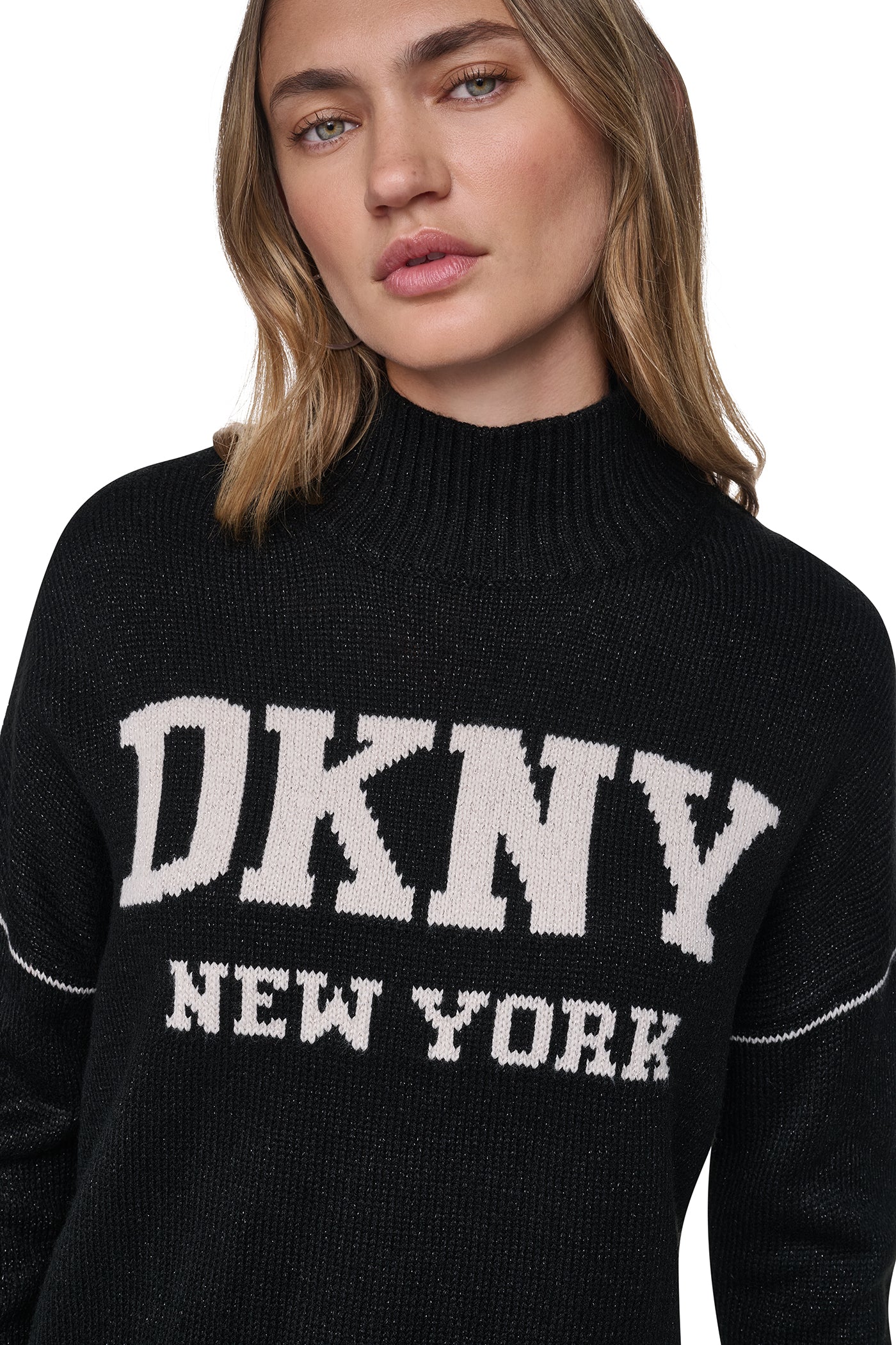 Logo Turtleneck High Low Sweater | DKNY