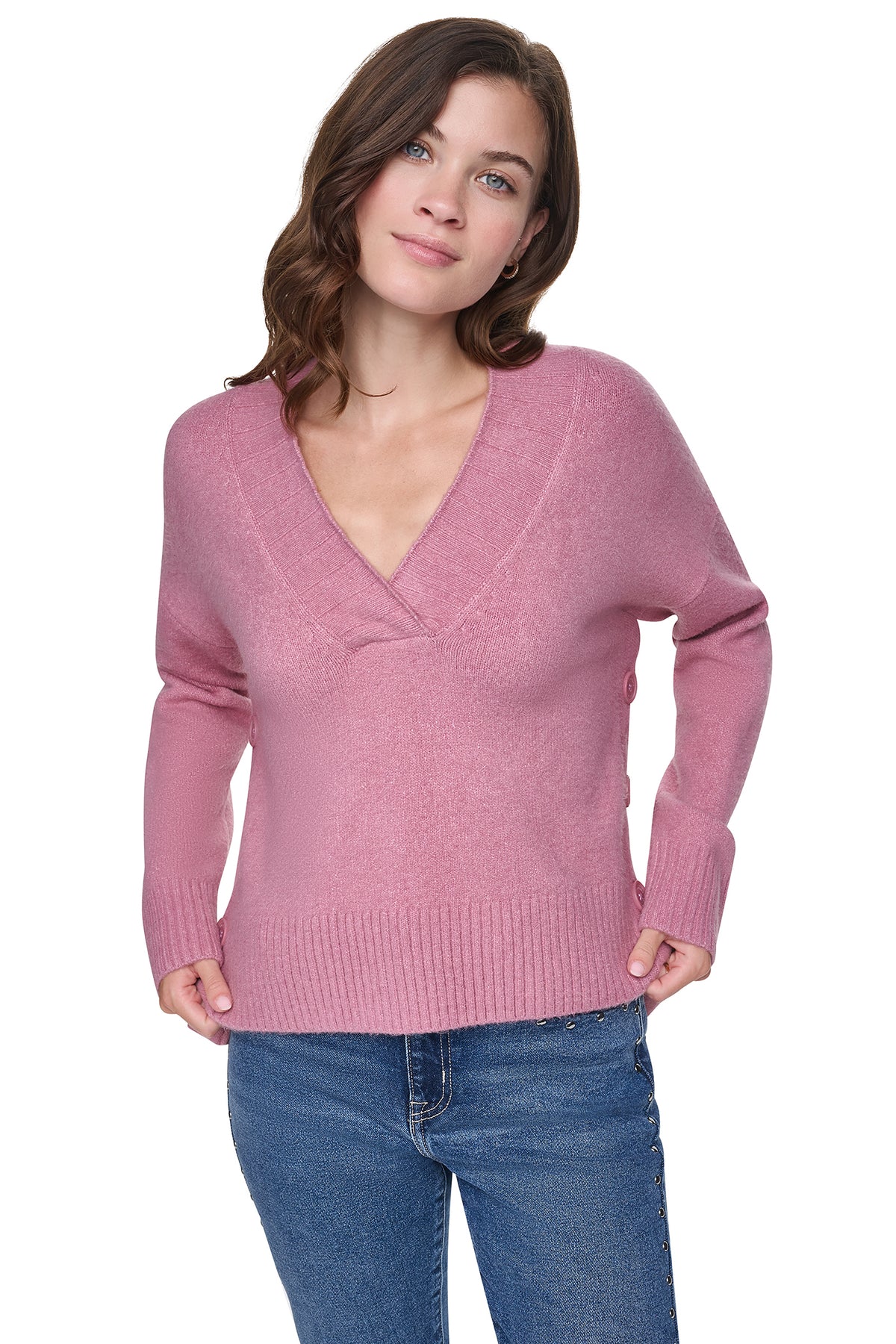 BUTTON DETAIL V-NECK SWEATER View 1 | Clothing BUTTON DETAIL V-NECK SWEATER View 1 | Clothing