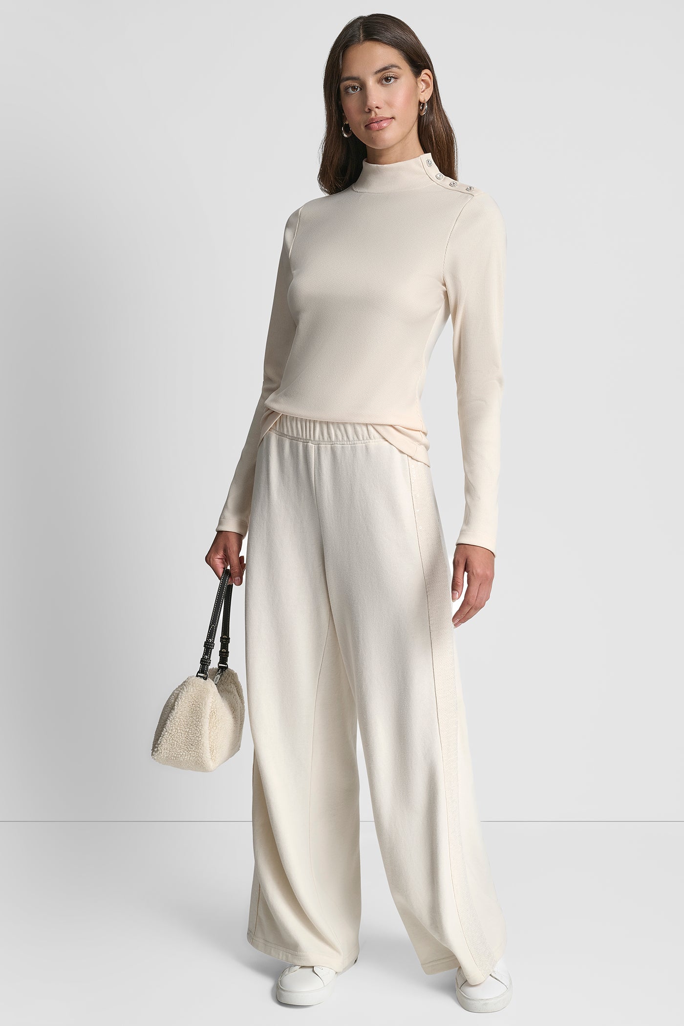 JEWEL BUTTON SHOULDER MOCK NECK LONG SLEEVE TEE VIEW 5 | DKNY Promo JEWEL BUTTON SHOULDER MOCK NECK LONG SLEEVE TEE VIEW 5 | DKNY Promo