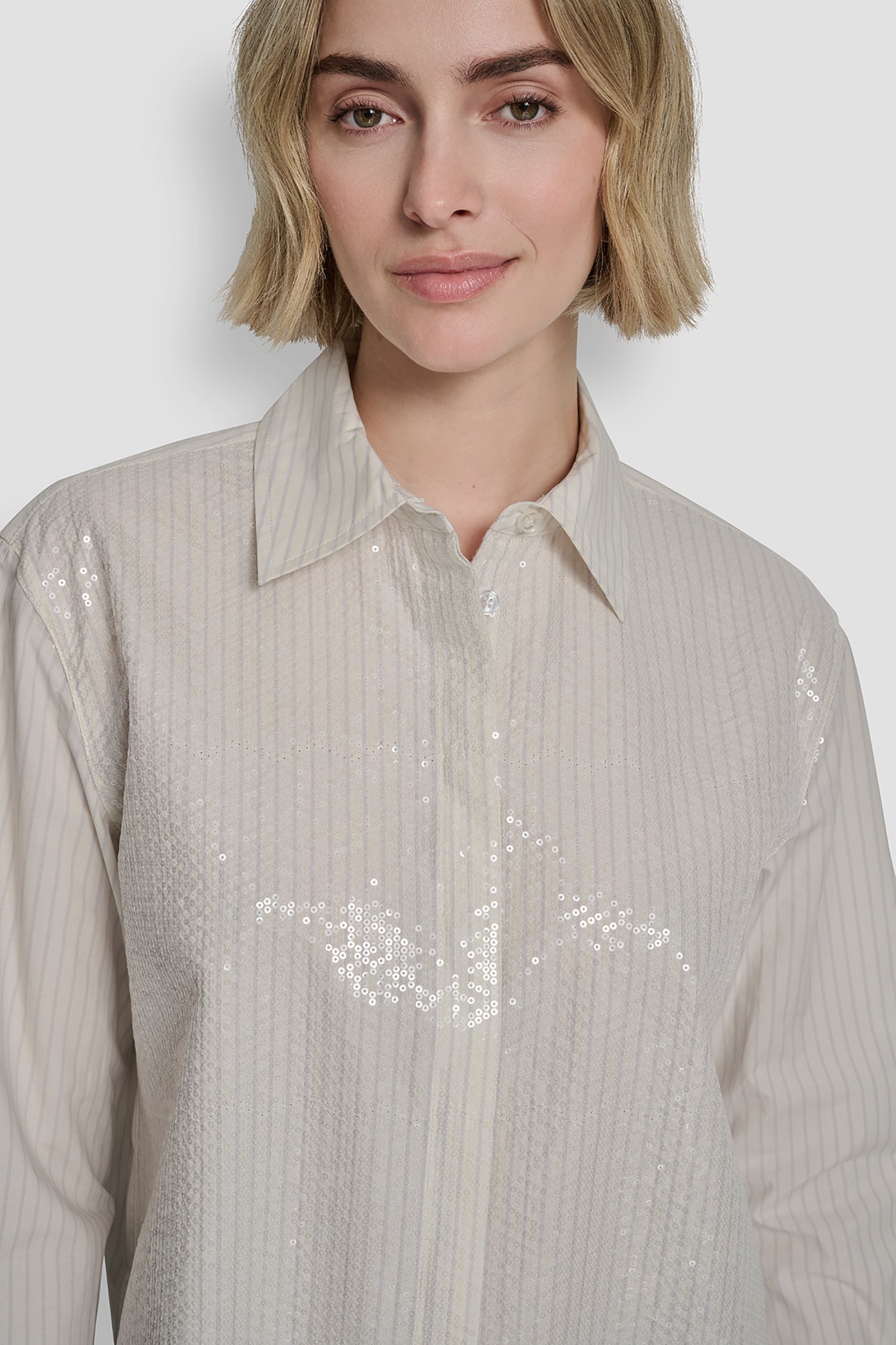 POPLIN BUTTON FRONT SHIRT WITH SEQUINS VIEW 5 | Women's Clearance POPLIN BUTTON FRONT SHIRT WITH SEQUINS VIEW 5 | Women's Clearance