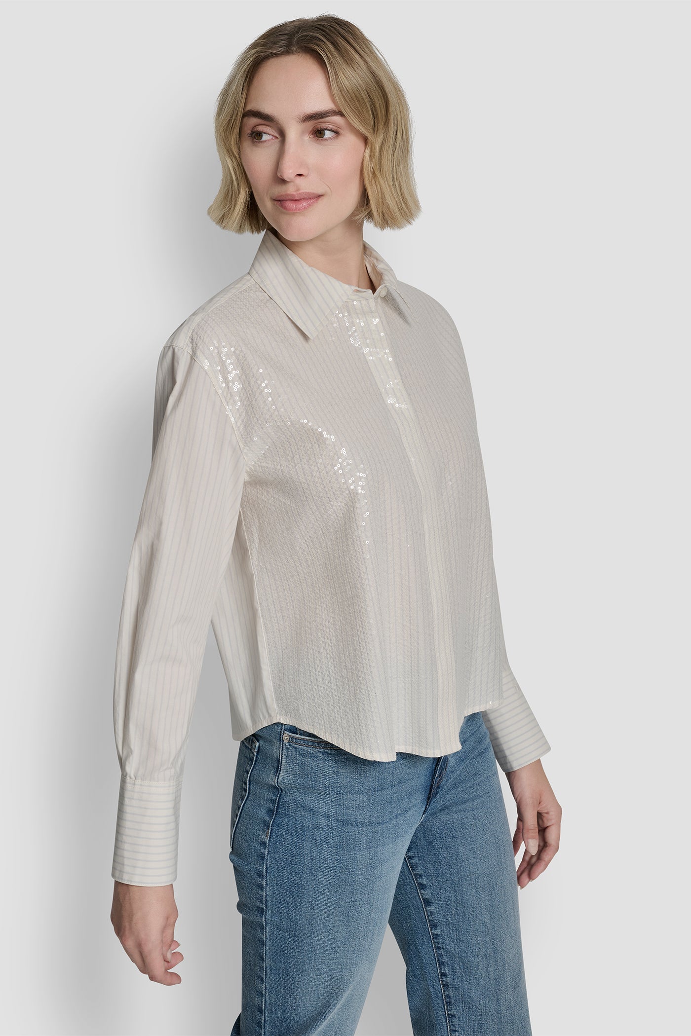 POPLIN BUTTON FRONT SHIRT WITH SEQUINS VIEW 4 | Women's Clearance POPLIN BUTTON FRONT SHIRT WITH SEQUINS VIEW 4 | Women's Clearance