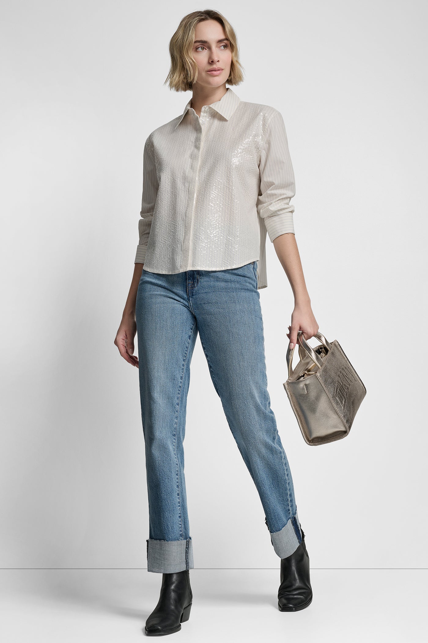 POPLIN BUTTON FRONT SHIRT WITH SEQUINS VIEW 7 | Women's Clearance POPLIN BUTTON FRONT SHIRT WITH SEQUINS VIEW 7 | Women's Clearance