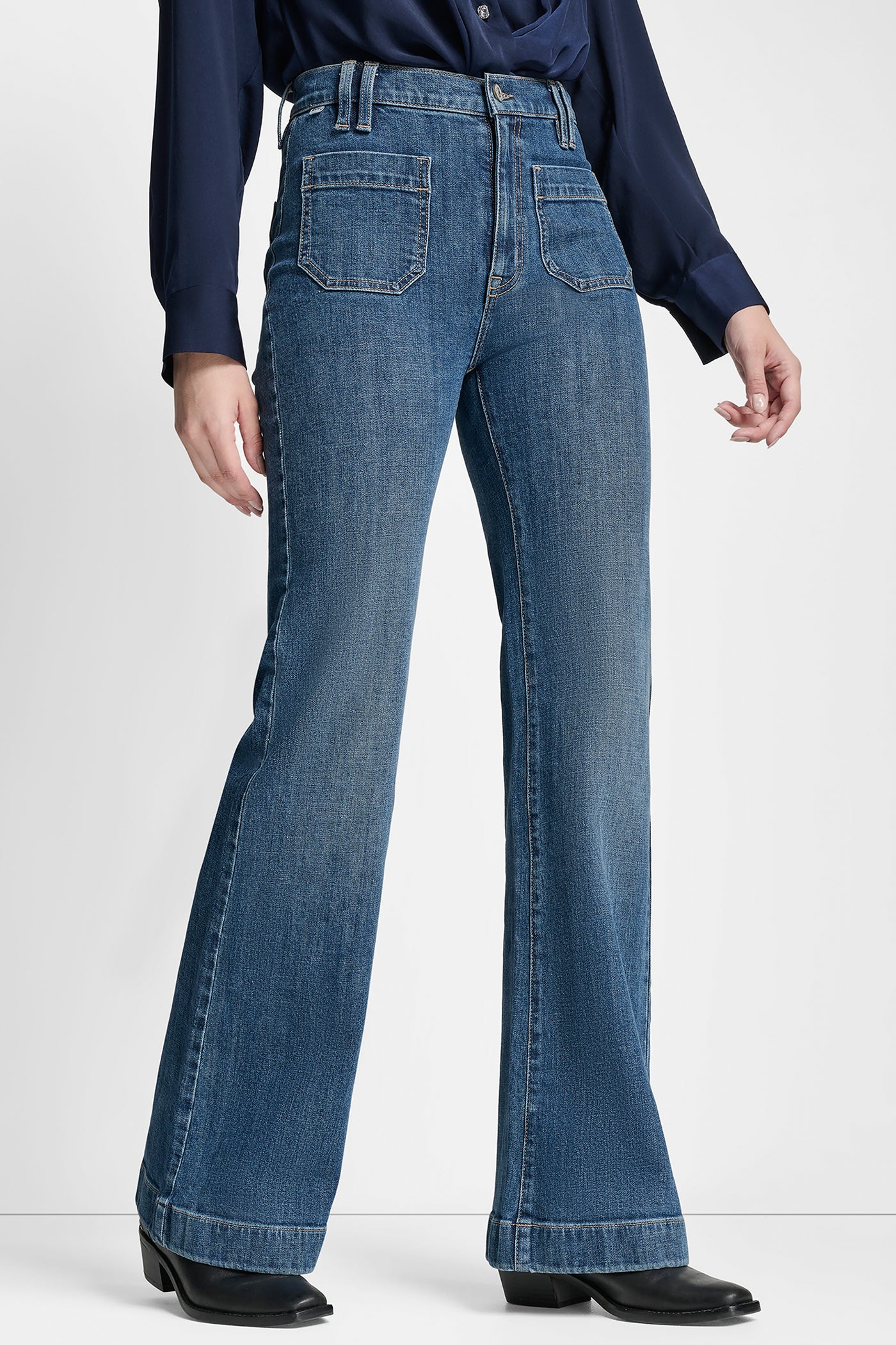 High Rise Relaxed Flare With Pockets | Denim | DKNY