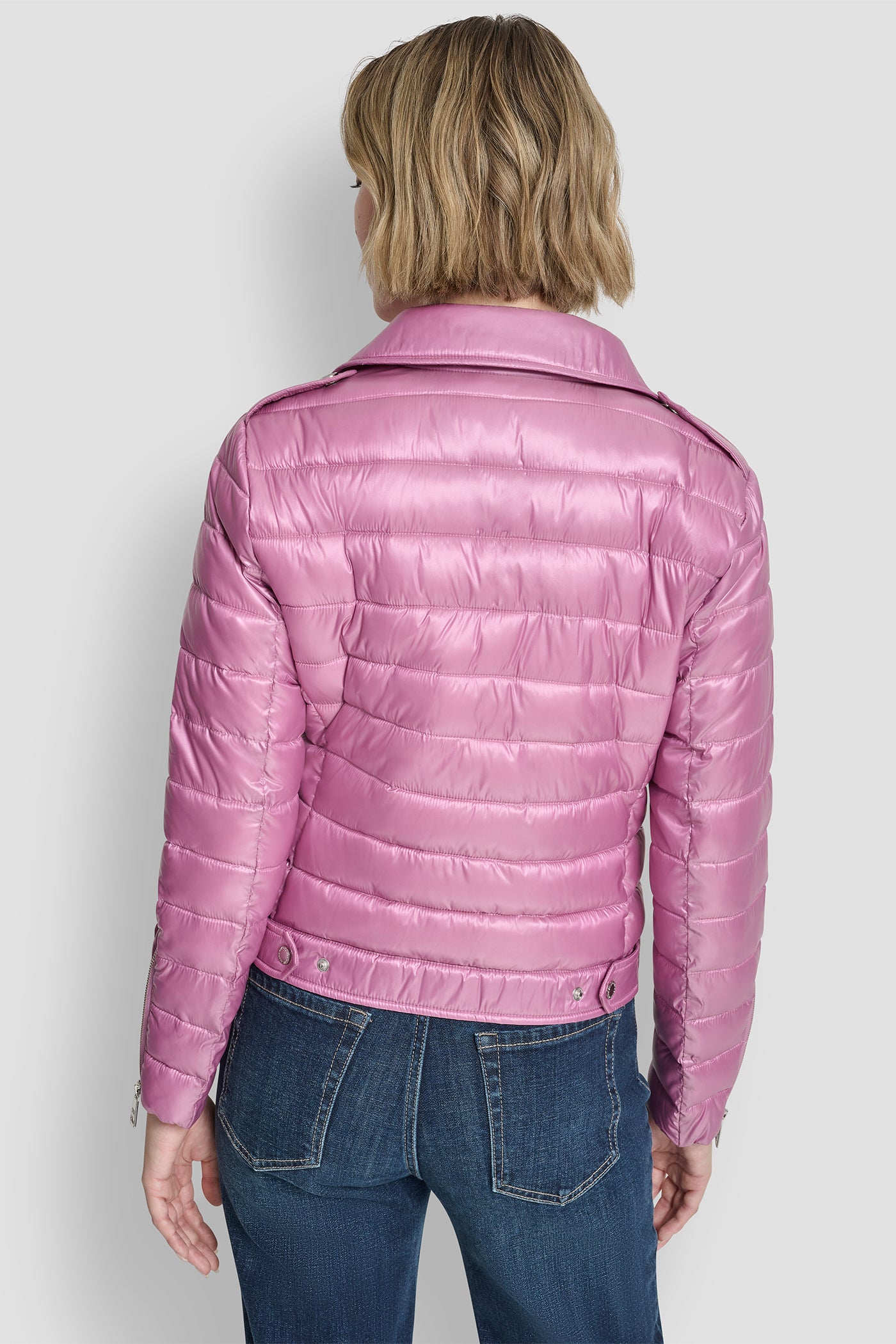 MOTO STYLE LIGHT WEIGHT PUFFER JACKET VIEW 3 | Women's Clearance MOTO STYLE LIGHT WEIGHT PUFFER JACKET VIEW 3 | Women's Clearance