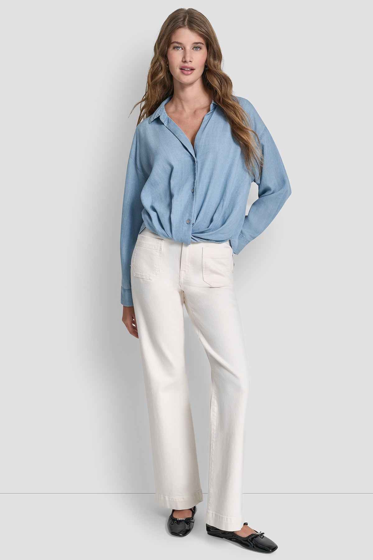 BUTTON-FRONT SHIRT WITH TWIST HEM View 2 | Gifts Under $50 BUTTON-FRONT SHIRT WITH TWIST HEM View 2 | Gifts Under $50