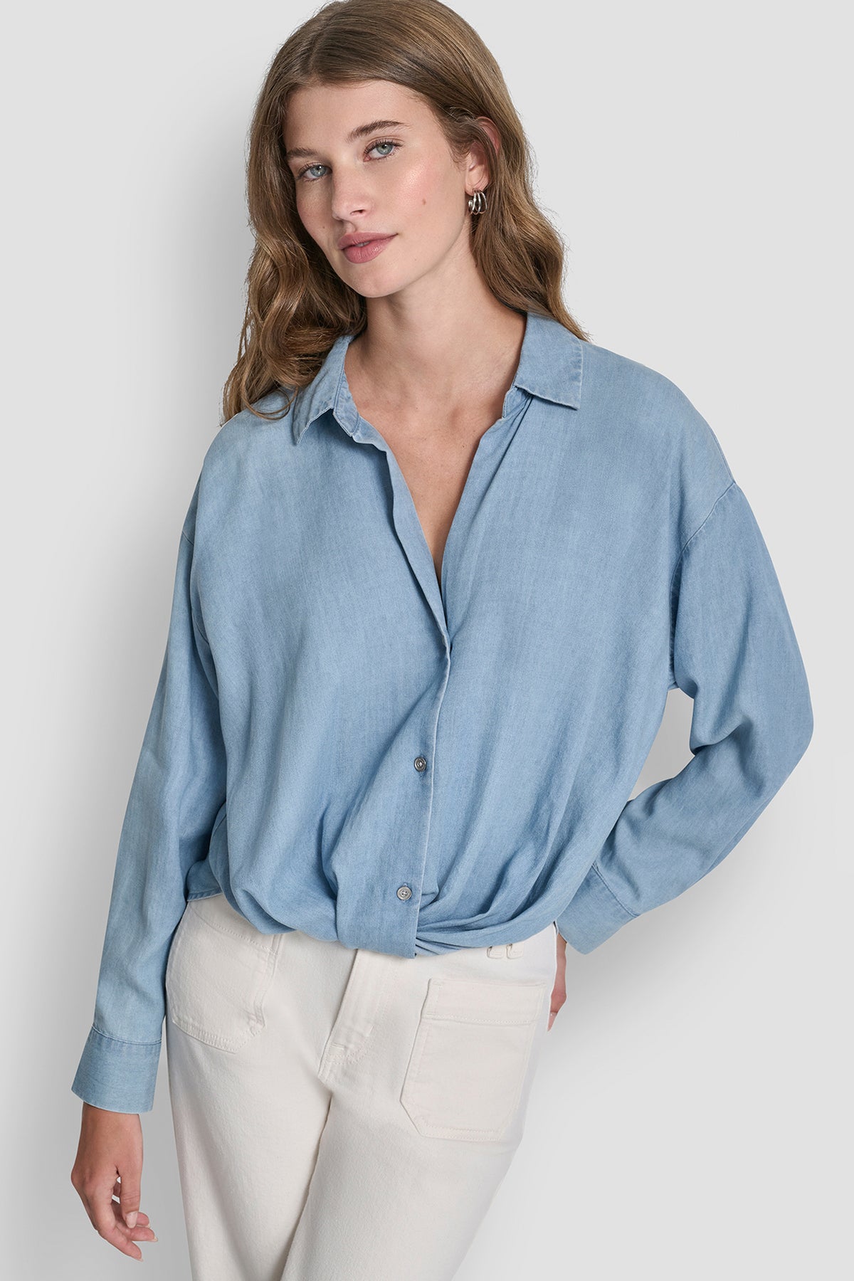 BUTTON-FRONT SHIRT WITH TWIST HEM View 1 | Gifts Under $50 BUTTON-FRONT SHIRT WITH TWIST HEM View 1 | Gifts Under $50