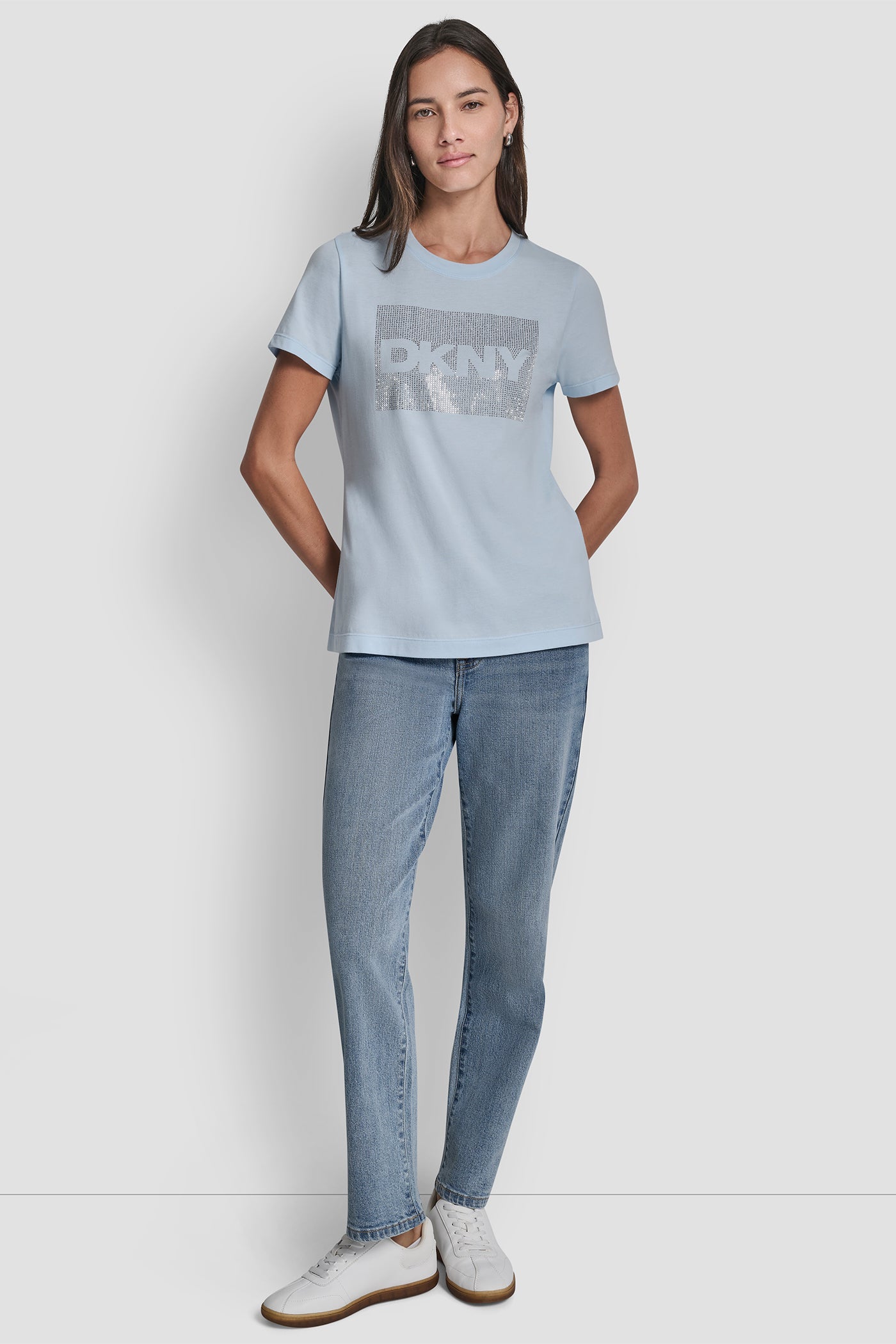 DKNY BOX RHINESTONE LOGO TEE View 2 | Under $50 DKNY BOX RHINESTONE LOGO TEE View 2 | Under $50