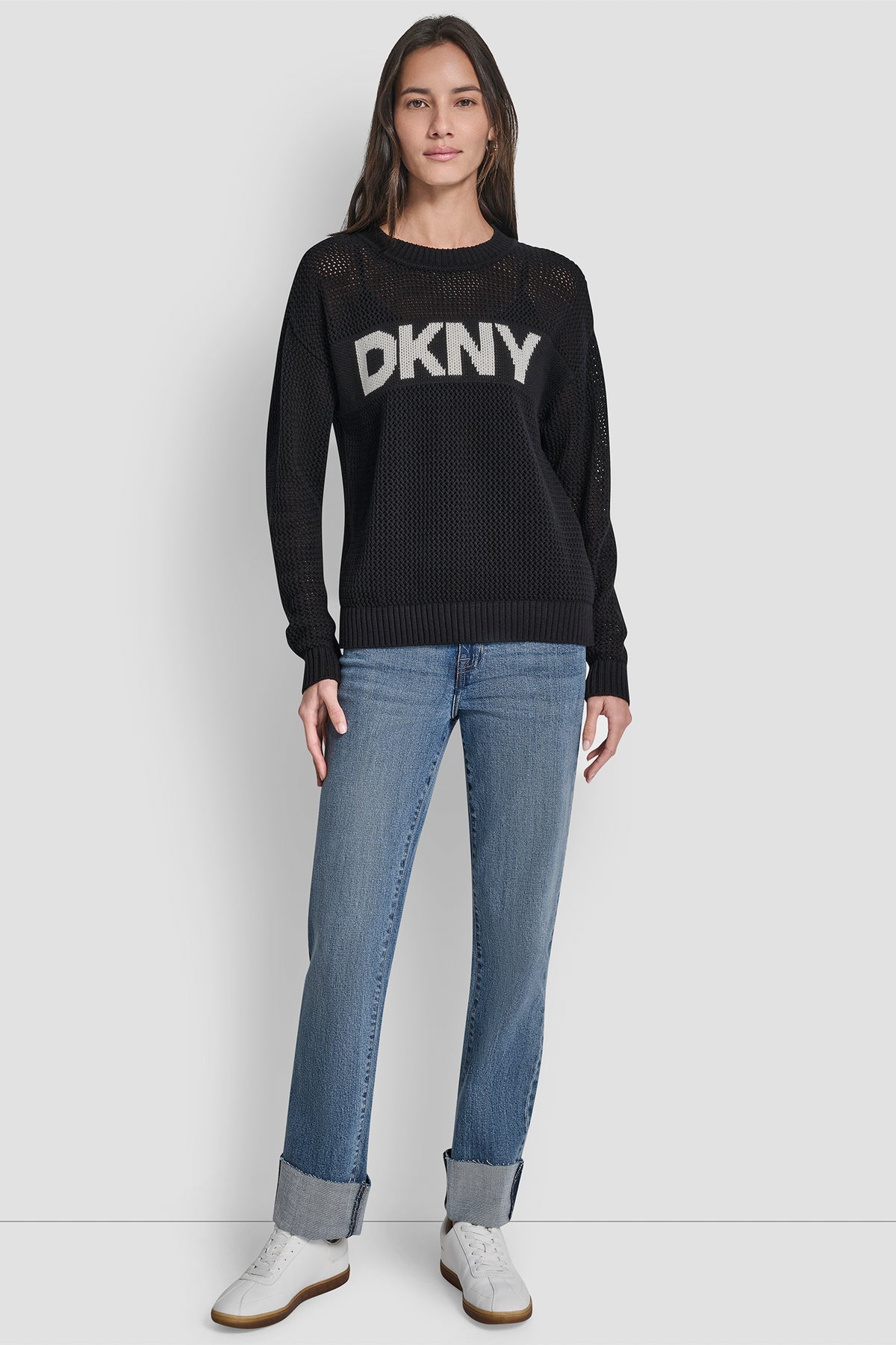 Crew Neck Pointelle Logo Sweater | Sweater | DKNY