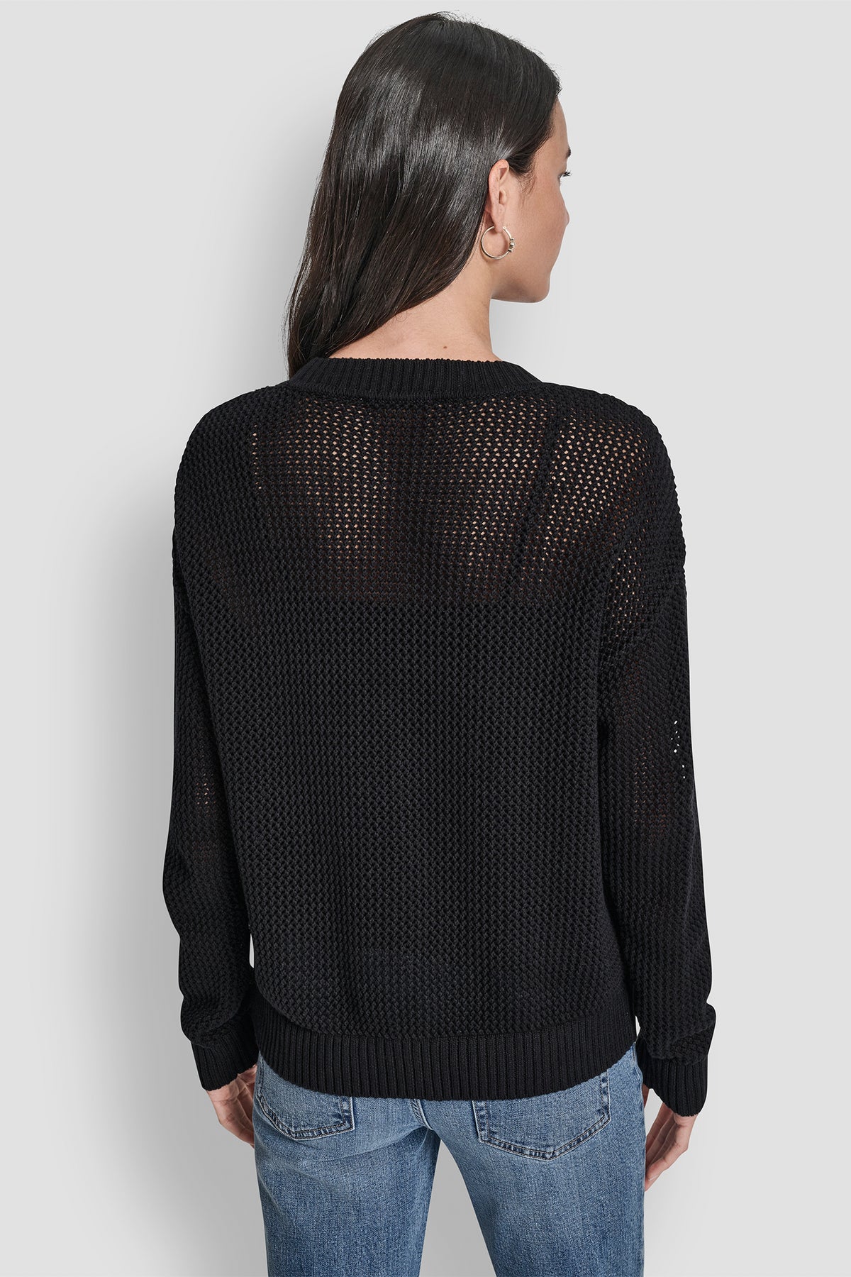 Crew Neck Pointelle Logo Sweater | Sweater | DKNY