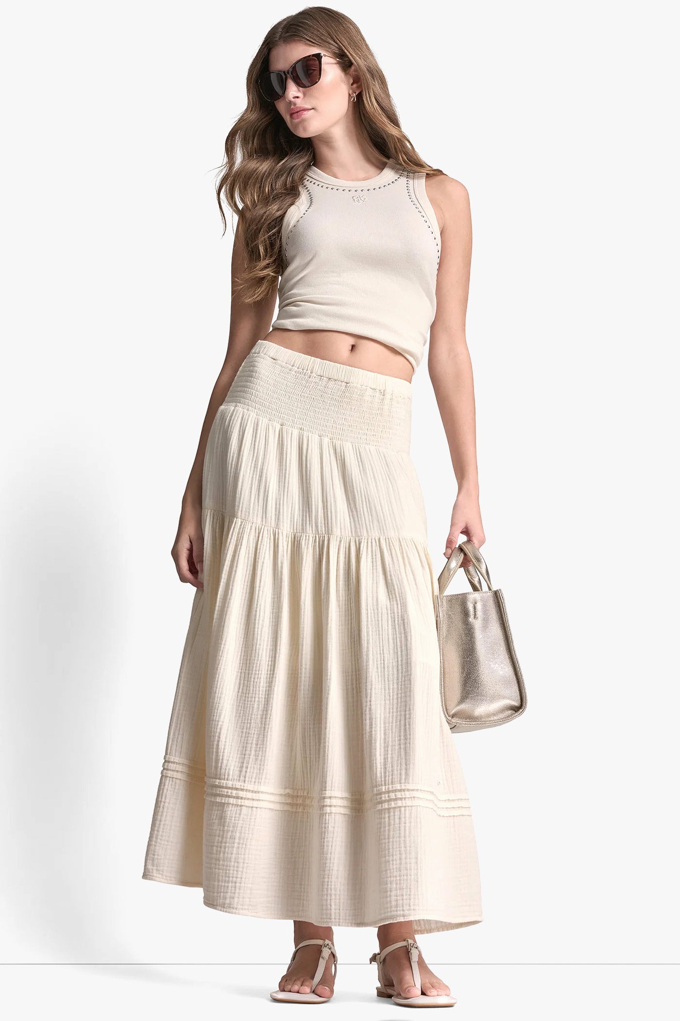 SMOCKED WAIST MAXI TIERED SKIRT View 1 | Skirts SMOCKED WAIST MAXI TIERED SKIRT View 1 | Skirts