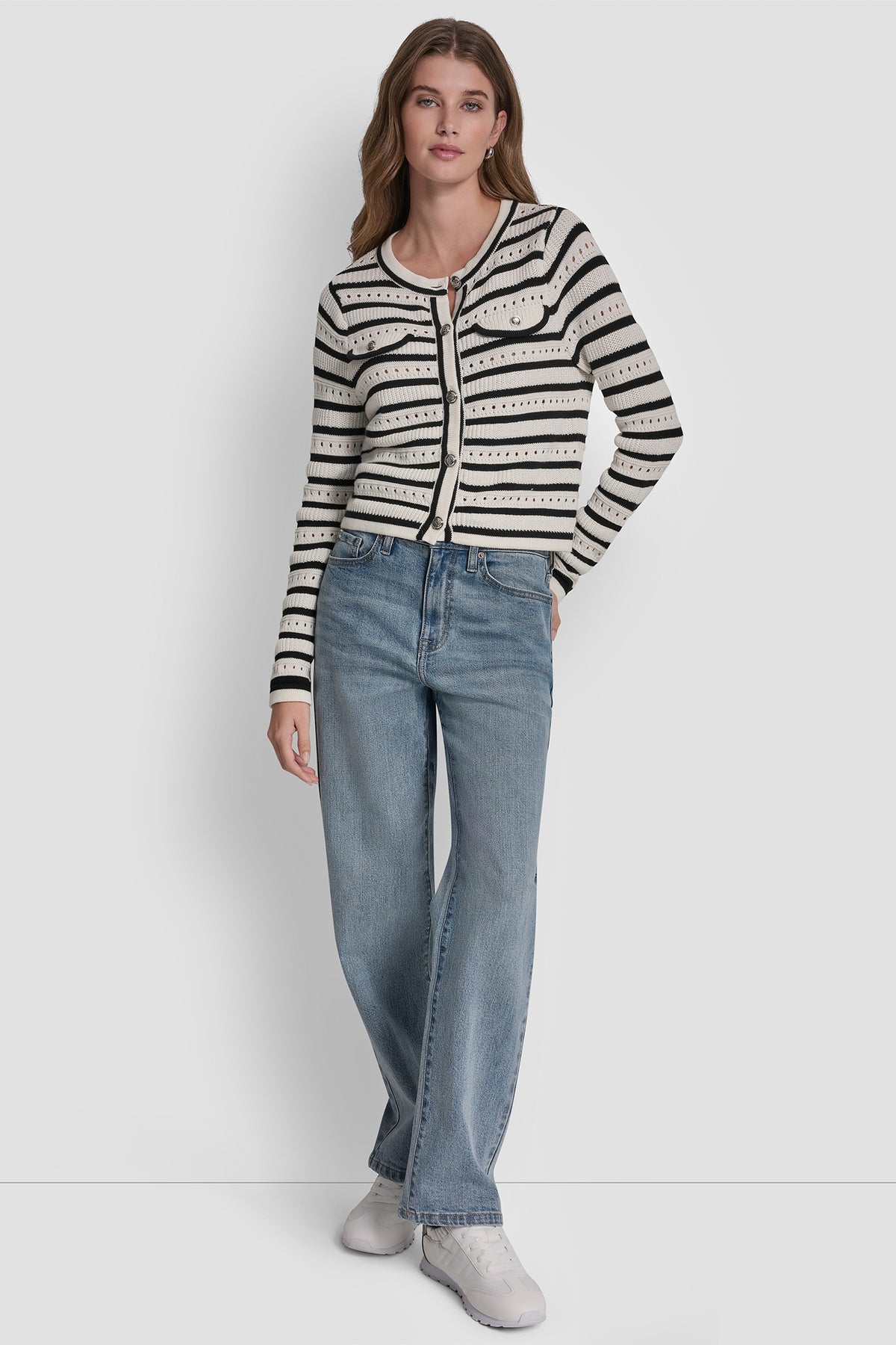 Pointelle Striped Cardigan | Cardigan | DKNY
