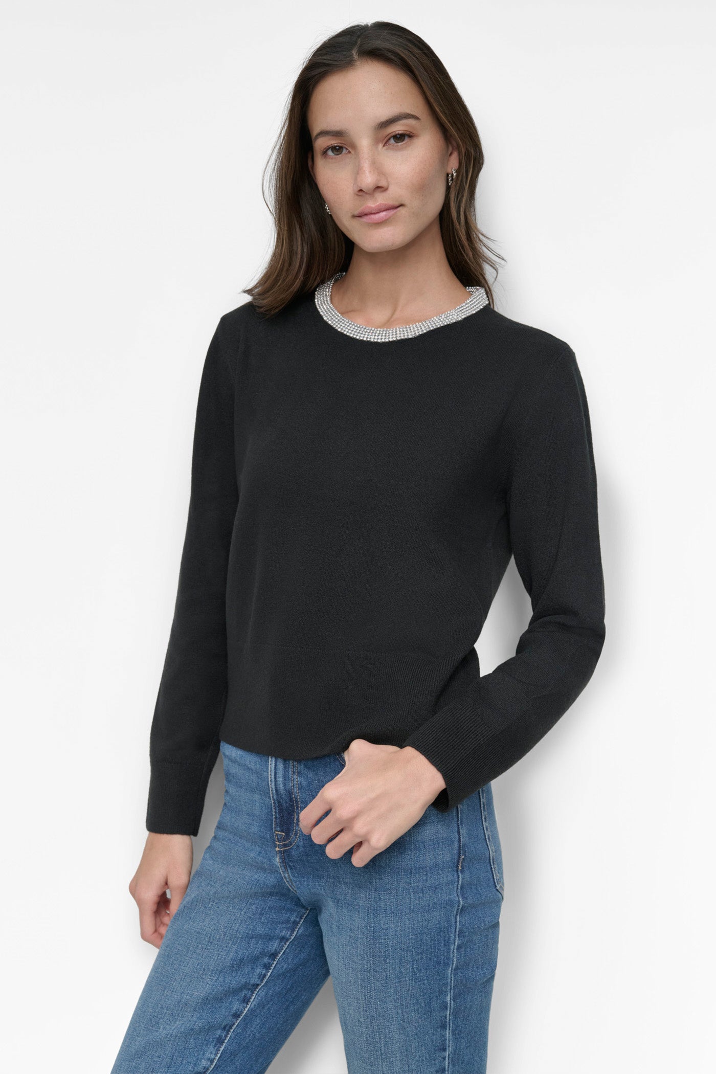 CREW NECK WITH RHINESTONE TRIM AT NECK VIEW 1 | Cyber Deals CREW NECK WITH RHINESTONE TRIM AT NECK VIEW 1 | Cyber Deals