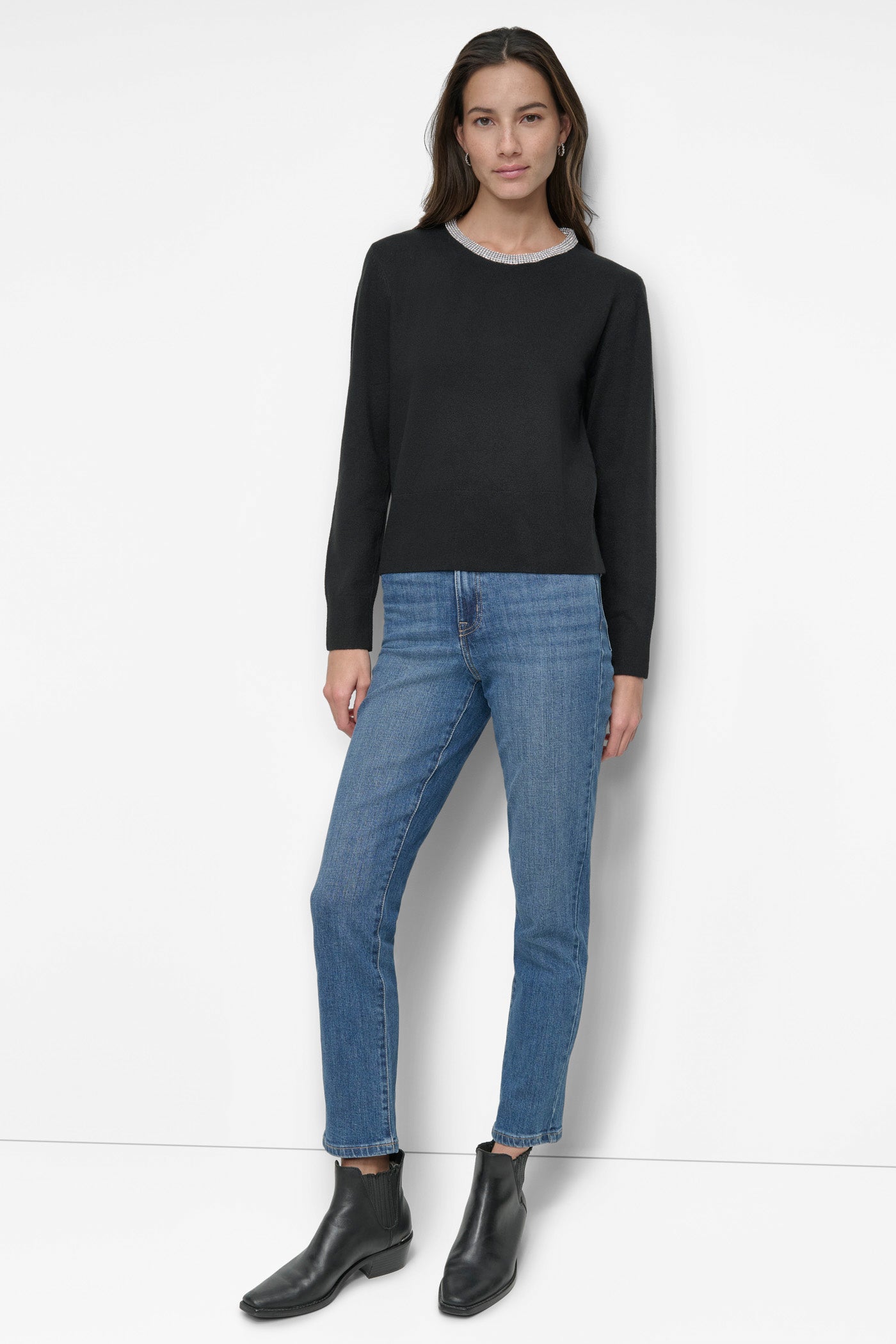 CREW NECK WITH RHINESTONE TRIM AT NECK VIEW 6 | Cyber Deals CREW NECK WITH RHINESTONE TRIM AT NECK VIEW 6 | Cyber Deals