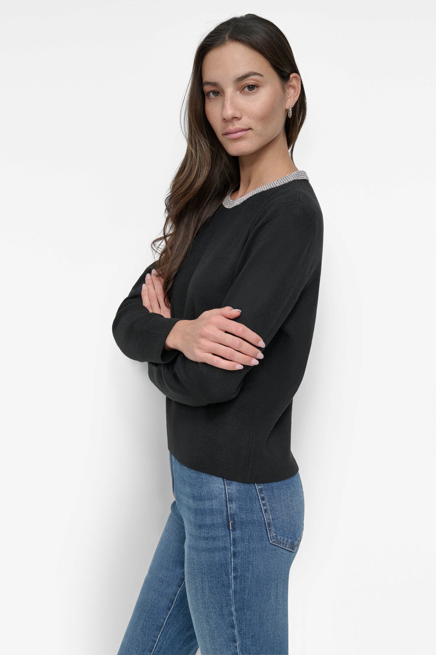 CREW NECK WITH RHINESTONE TRIM AT NECK VIEW 3 | Cyber Deals CREW NECK WITH RHINESTONE TRIM AT NECK VIEW 3 | Cyber Deals