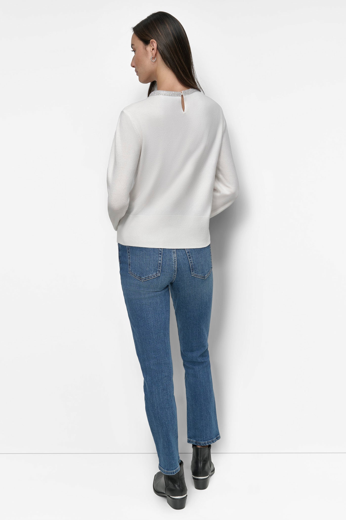CREW NECK WITH RHINESTONE TRIM AT NECK VIEW 4 | Cyber Deals CREW NECK WITH RHINESTONE TRIM AT NECK VIEW 4 | Cyber Deals