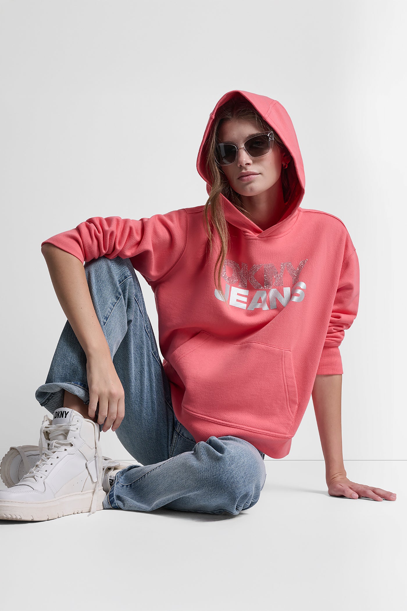 STACKED RHINESTONE FOIL LOGO HOODIE VIEW 2