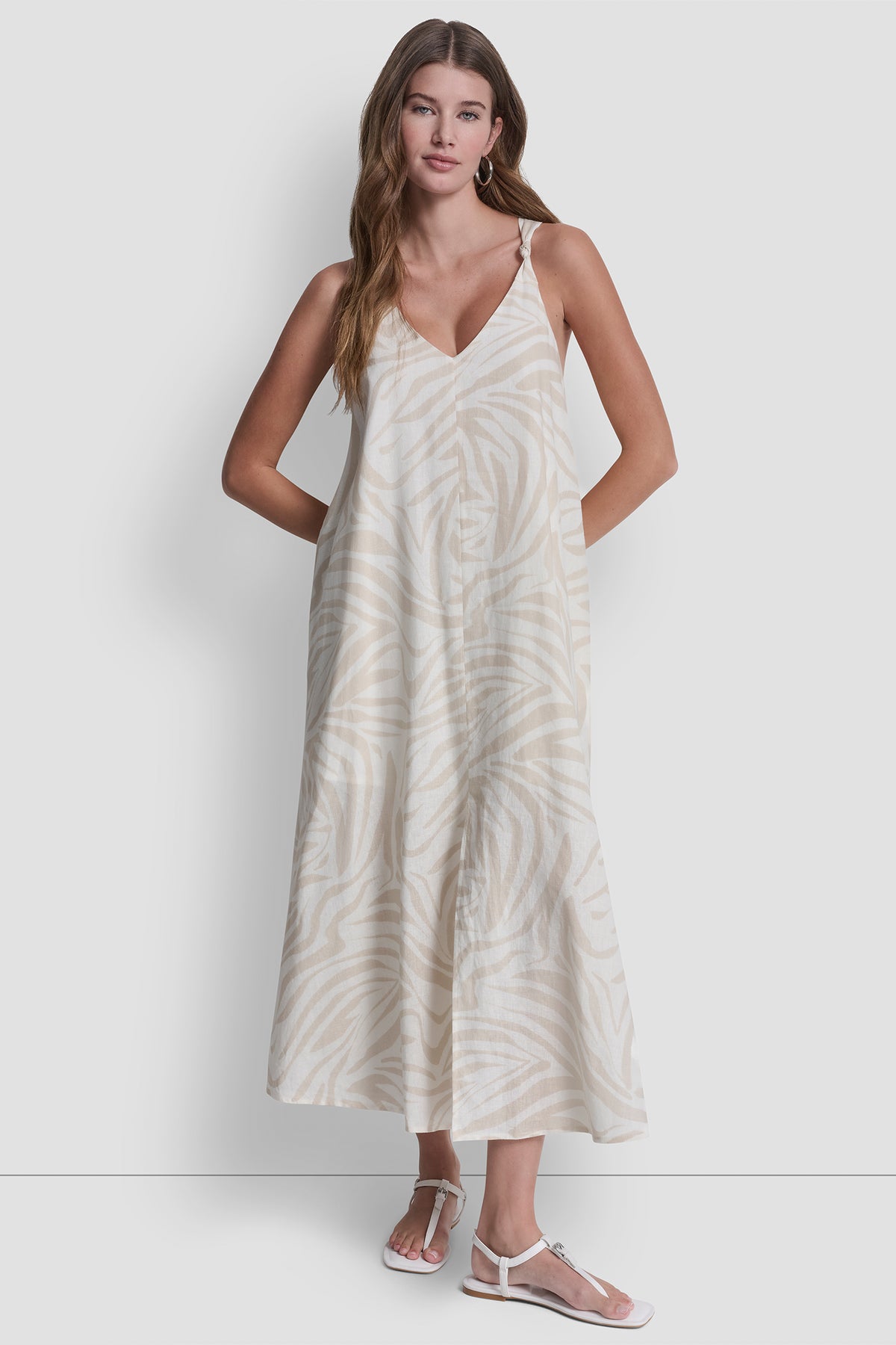 LINEN-BLEND TIE BACK MAXI DRESS VIEW 2