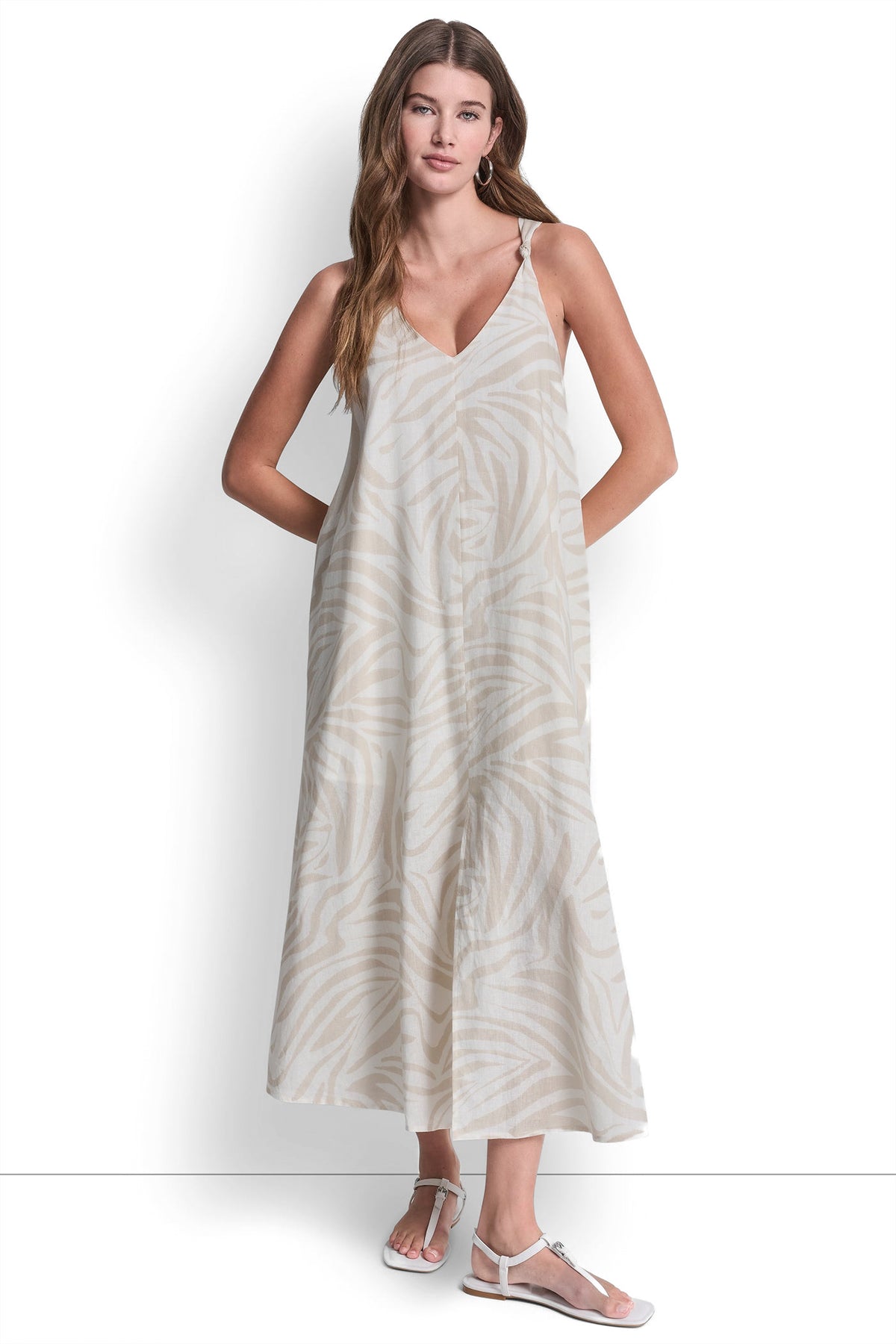 LINEN-BLEND TIE BACK MAXI DRESS VIEW 2