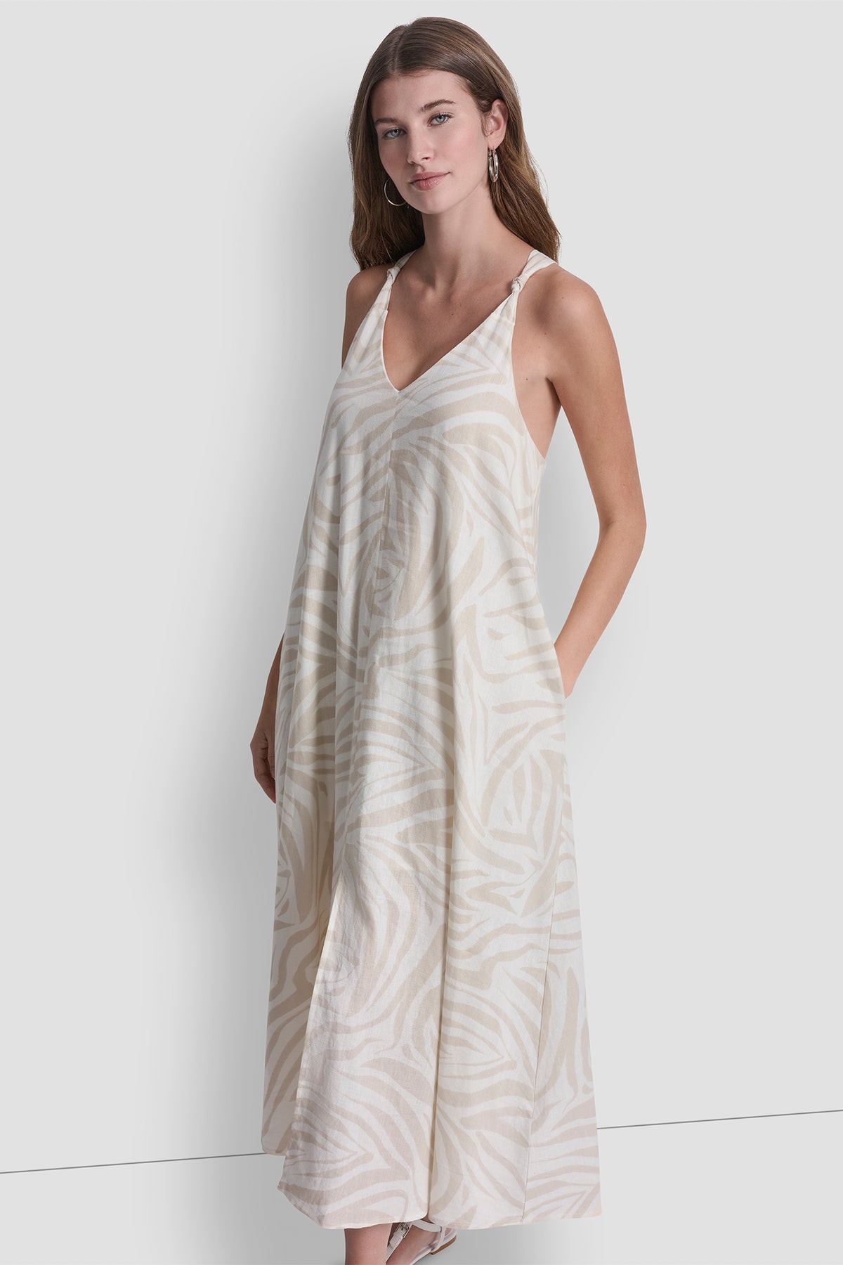 LINEN-BLEND TIE BACK MAXI DRESS VIEW 2