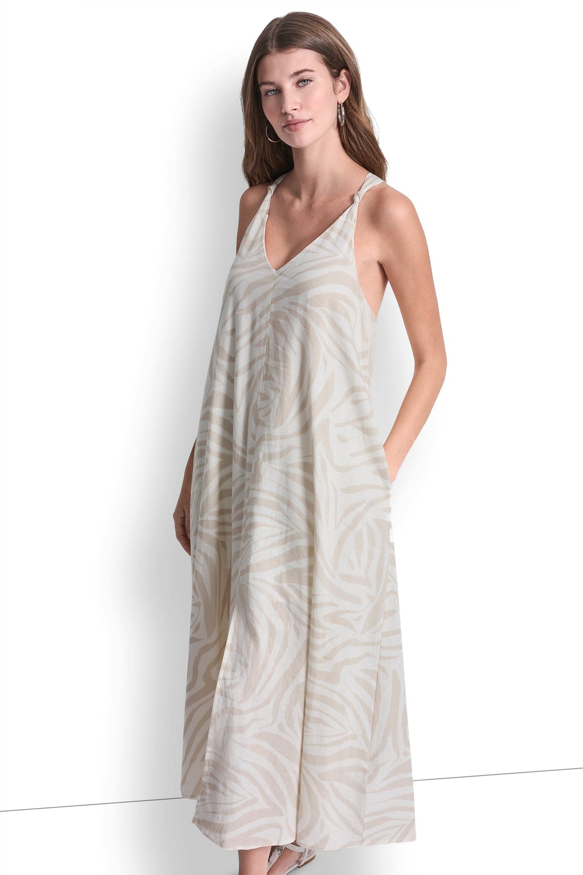 LINEN-BLEND TIE BACK MAXI DRESS VIEW 2