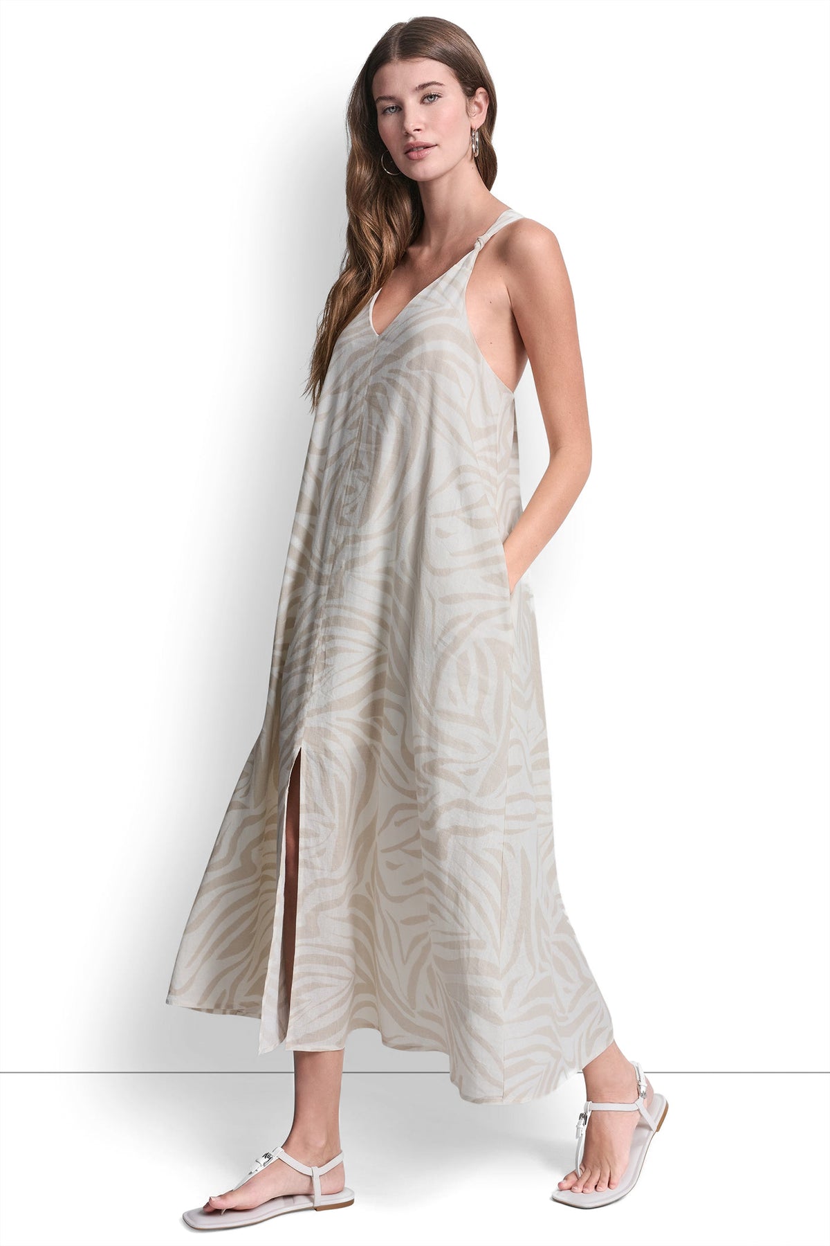 LINEN-BLEND TIE BACK MAXI DRESS VIEW 2