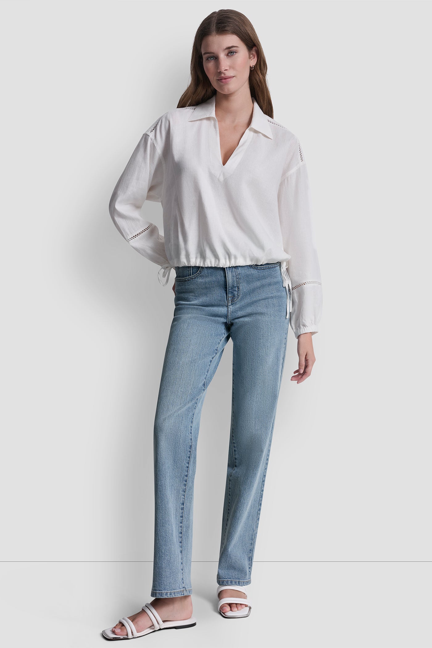 LINEN-BLEND V-NECK SHIRT View 2 | Women's Clearance LINEN-BLEND V-NECK SHIRT View 2 | Women's Clearance